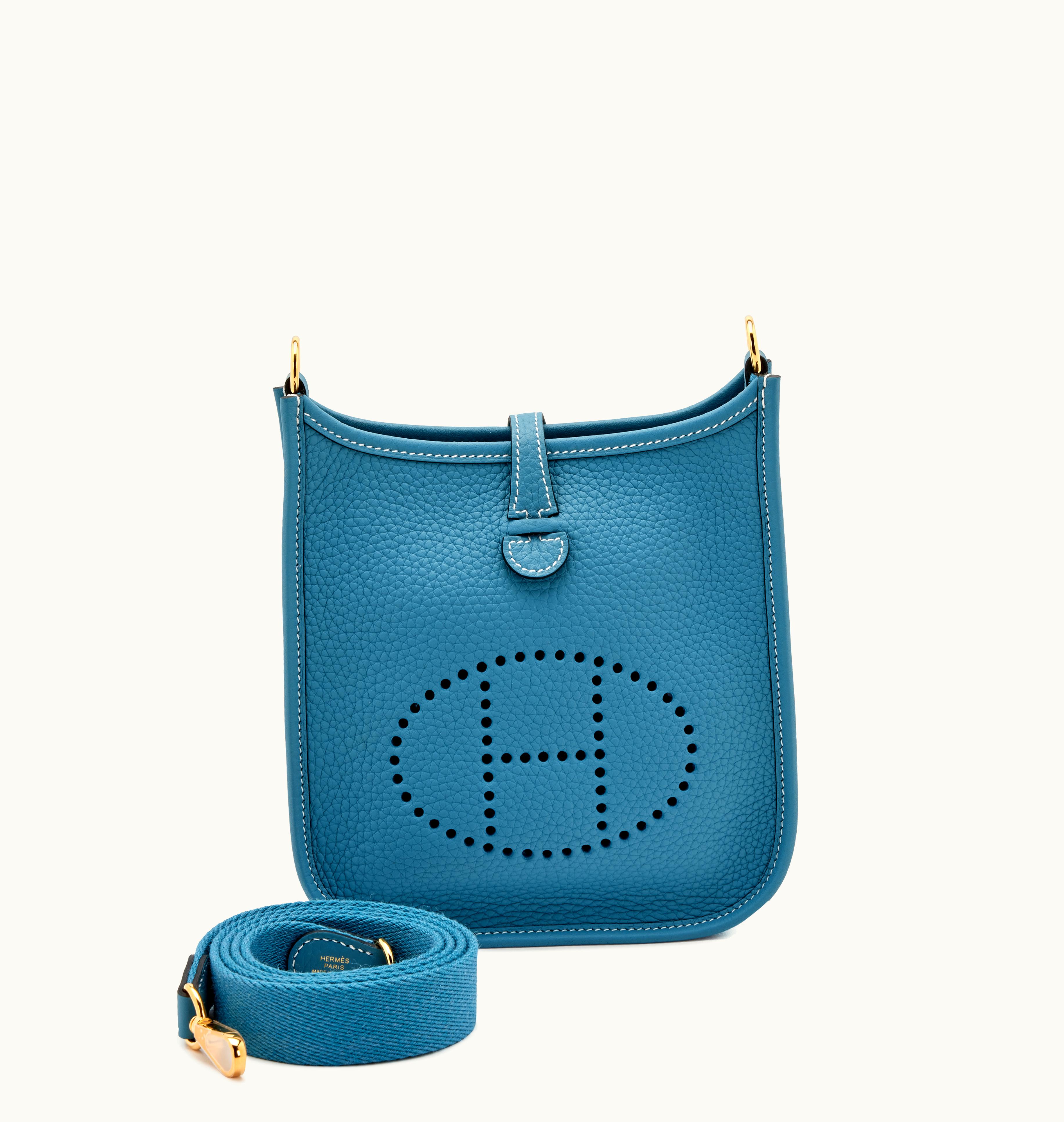 Hermès Hermès Blue Jean Clemence Mini Evelyne TPM 16 with Gold Hardware by Hermès, expected in 2023