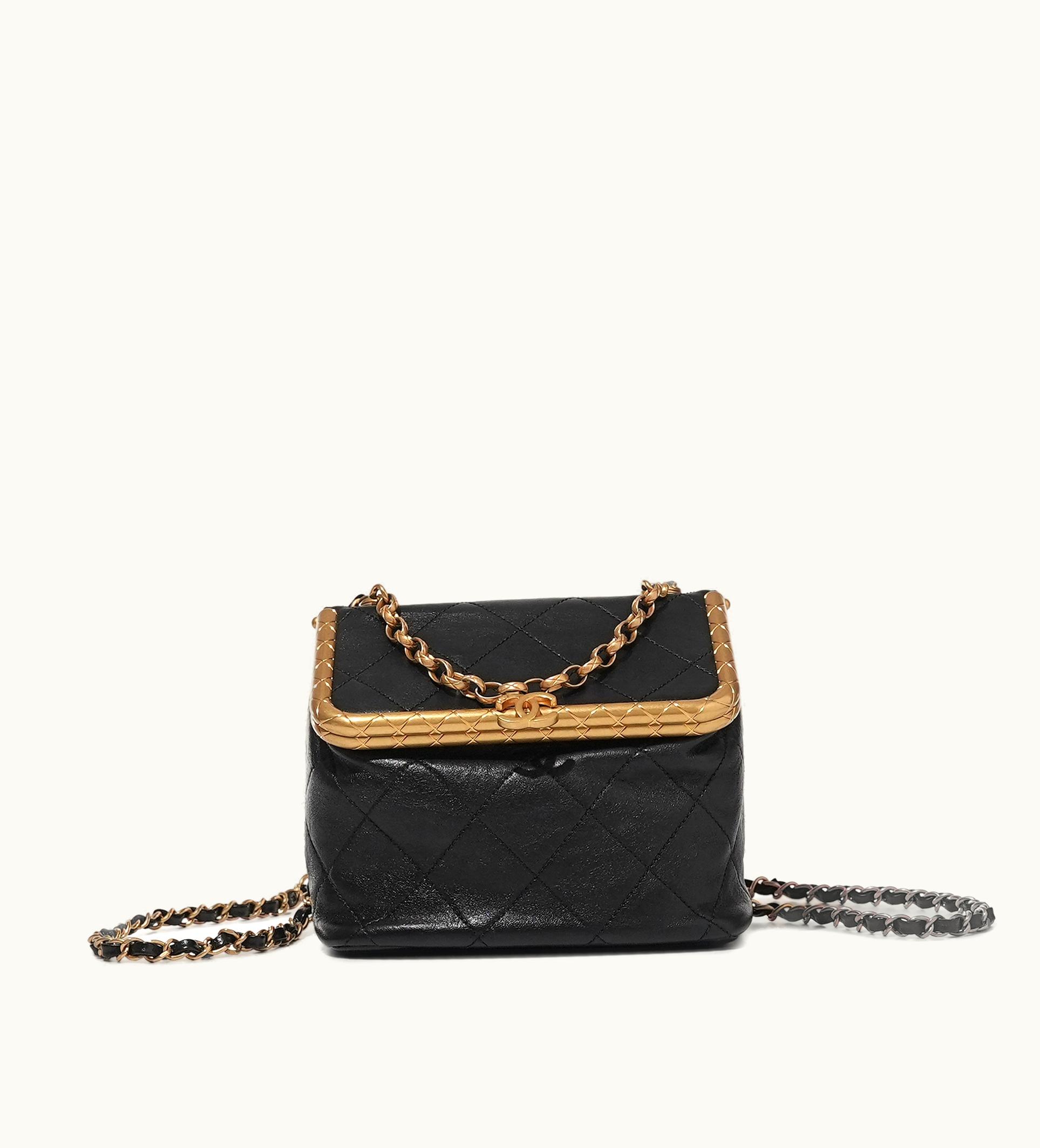 Chanel Chanel 2021 Chanel Black Lambskin Kiss Lock Chain Bag with Gold Hardware