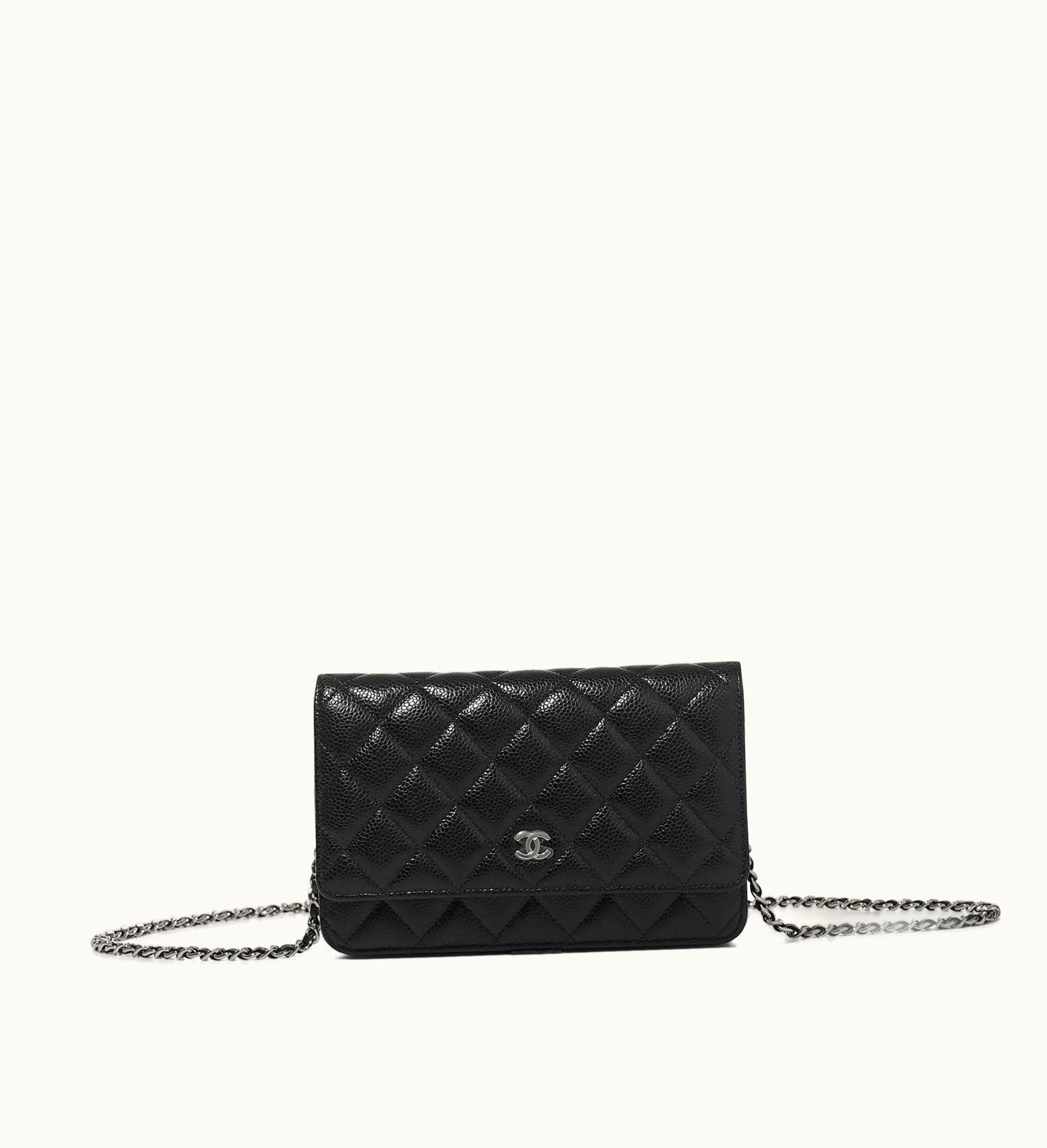 Chanel Chanel 2022 Chanel Wallet On Chain - Black Quilted Caviar with Silver Hardware