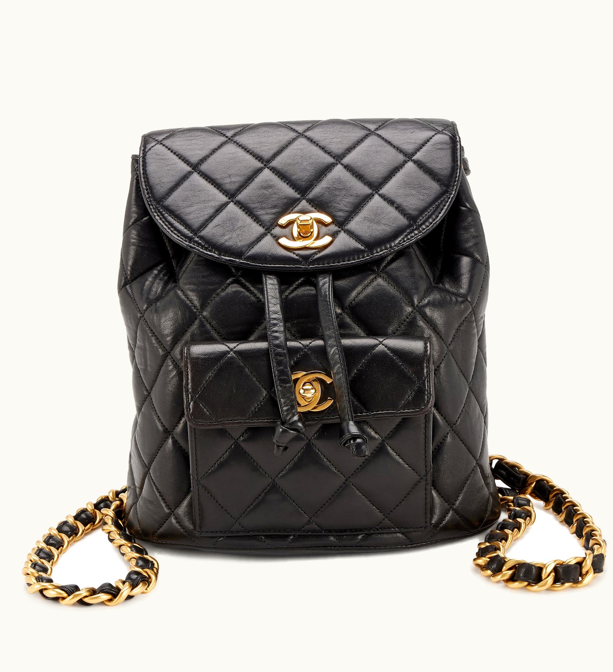 Chanel Chanel Medium Duma Timeless CC Backpack Gold Hardware in Black Quilted Lambskin, from the year 1996-1997