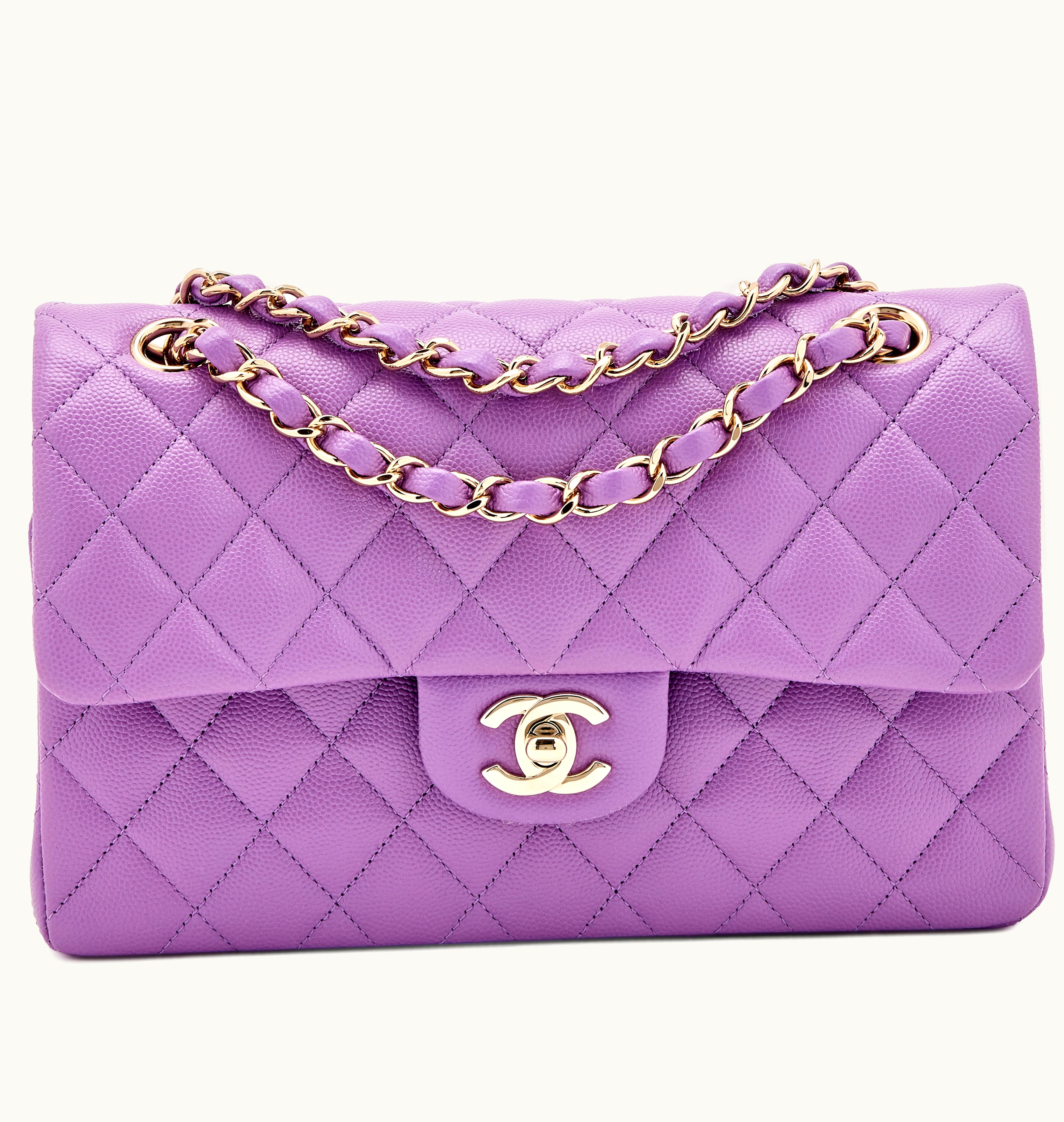 Chanel Chanel Classic Double Flap in Purple Quilted Caviar with Pale Gold Hardware