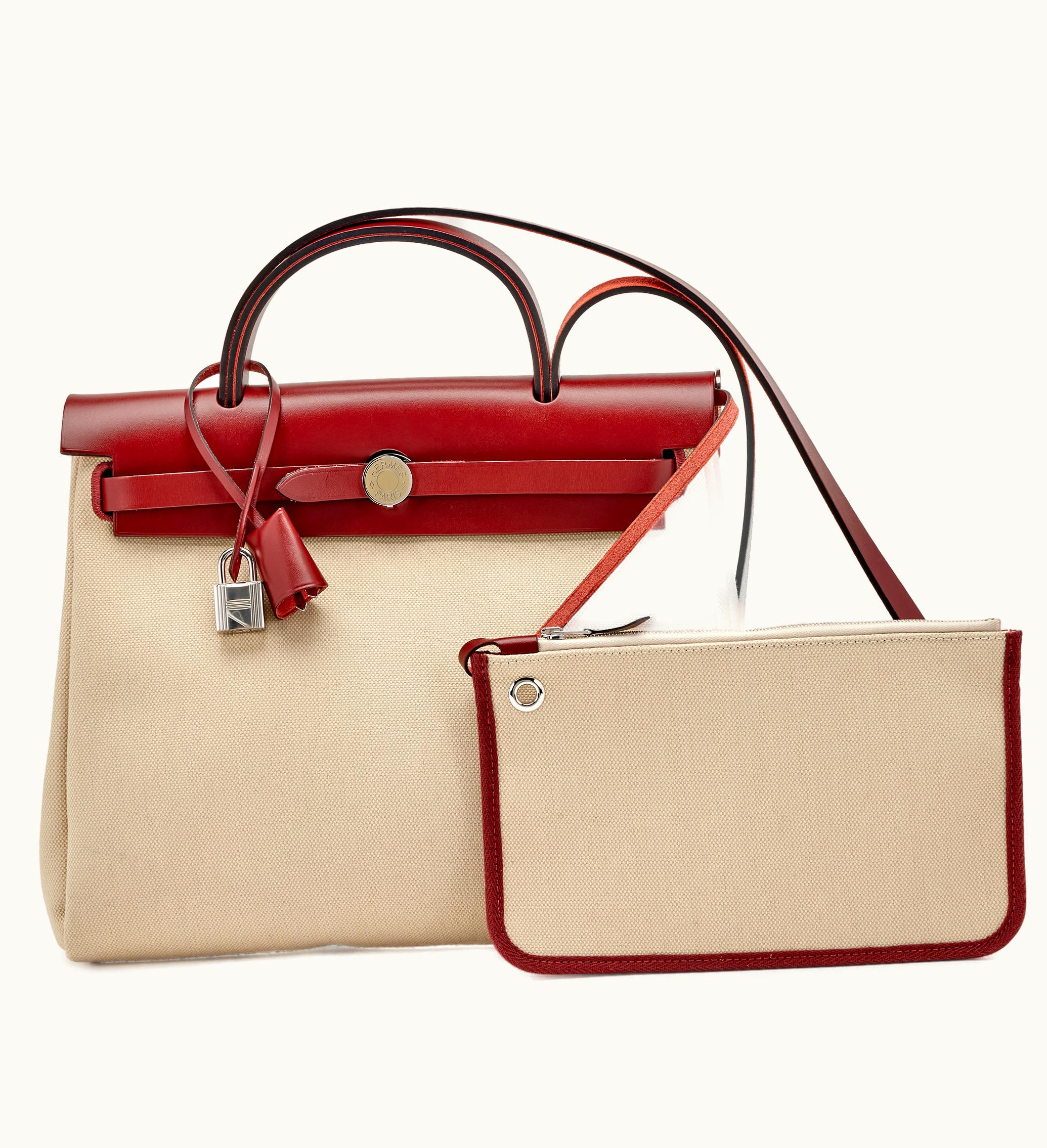Hermès Hermès Red H Hunter Cow and Concrete Canvas Herbag Zip 31 Palladium Enamel Hardware, 2021