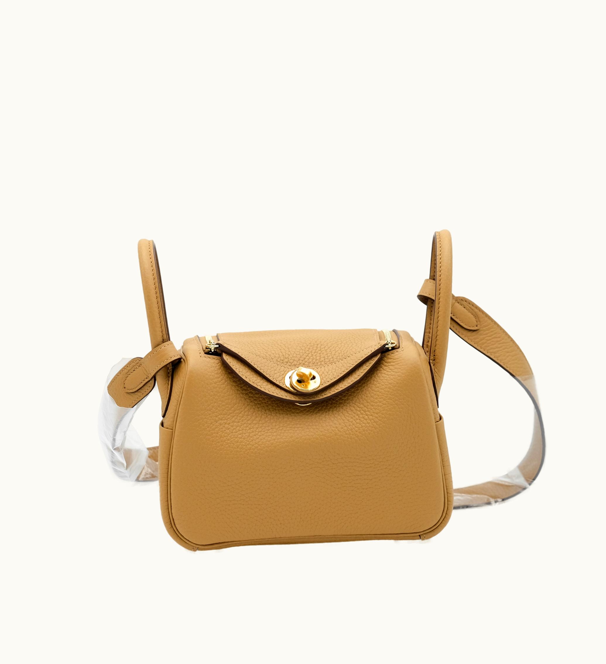 Hermès Hermès 2023 Hermès Mini Lindy 20 Biscuit Clemence with Gold Hardware
