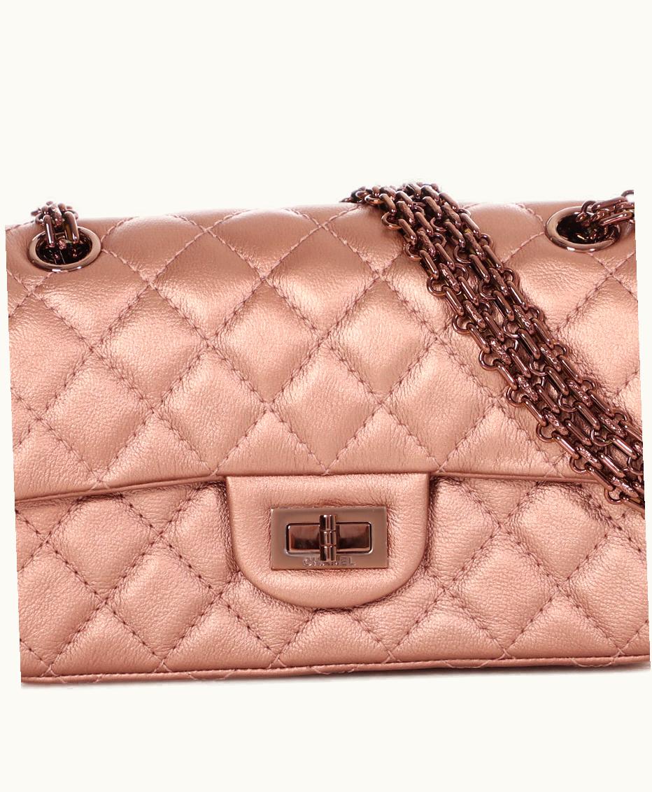 Chanel Chanel 2.55 Reissue 224 - Mini Rose Gold Ruthenium Hardware in Iridescent Pink Quilted Grained Calfskin, 2022