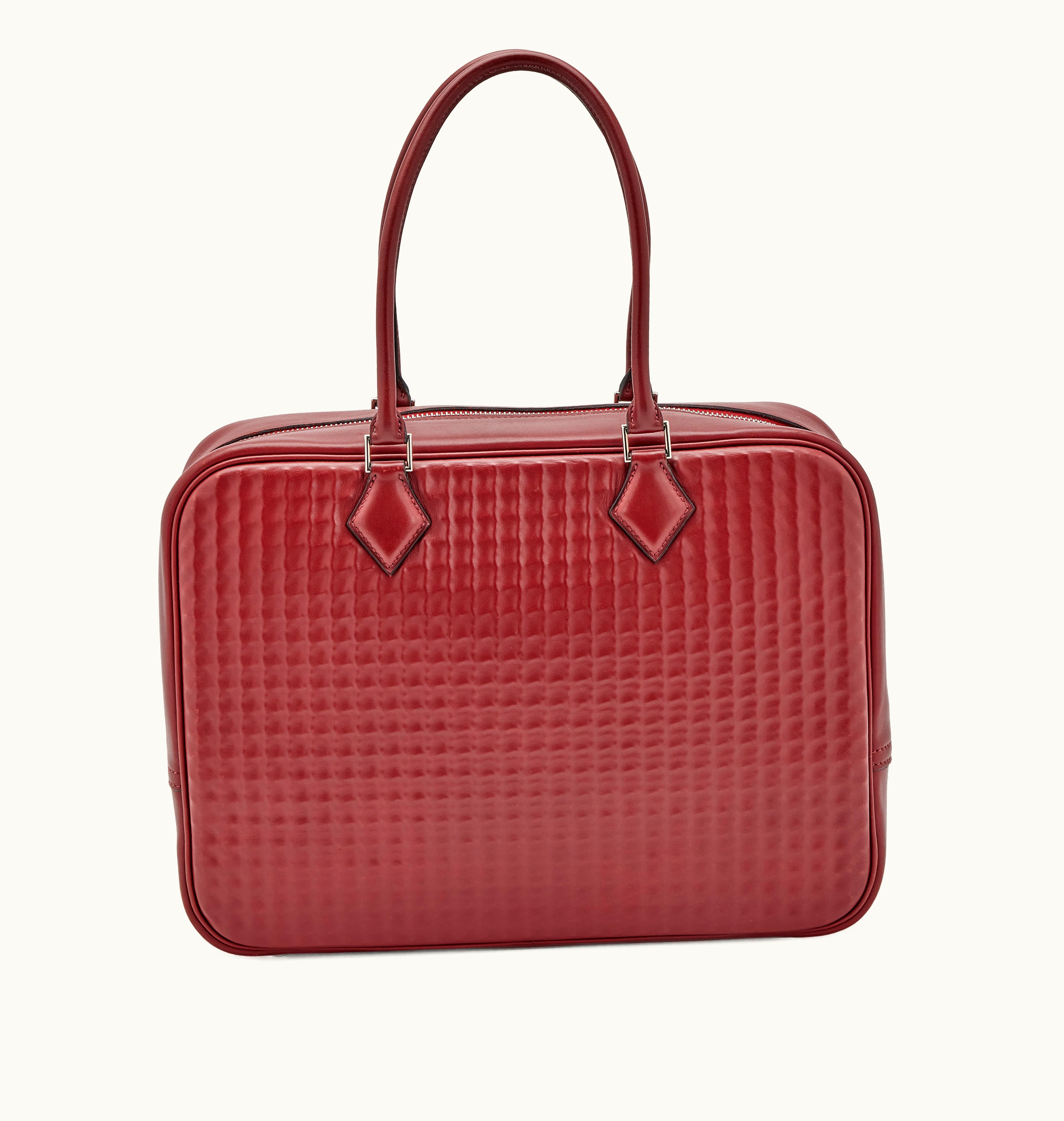 Hermès Hermès 2003 Hermès Rouge H Waffle Box Calf Plume 32 Palladium Hardware, Refurbished