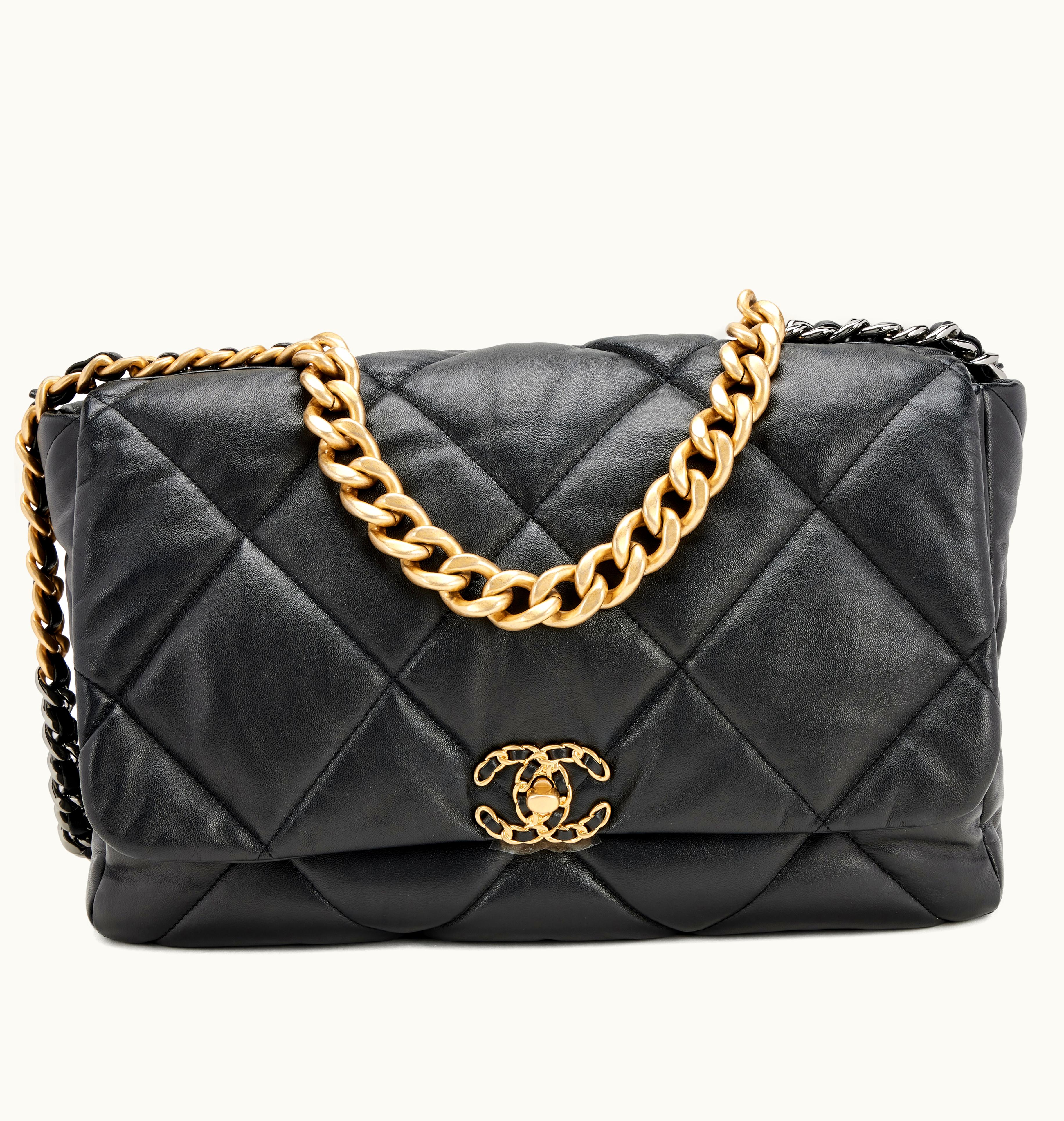 Chanel Chanel Black Quilted Lambskin Maxi 19 Flap with Brushed Gold and Ruthenium Hardware, 2021, in a brilliant style
