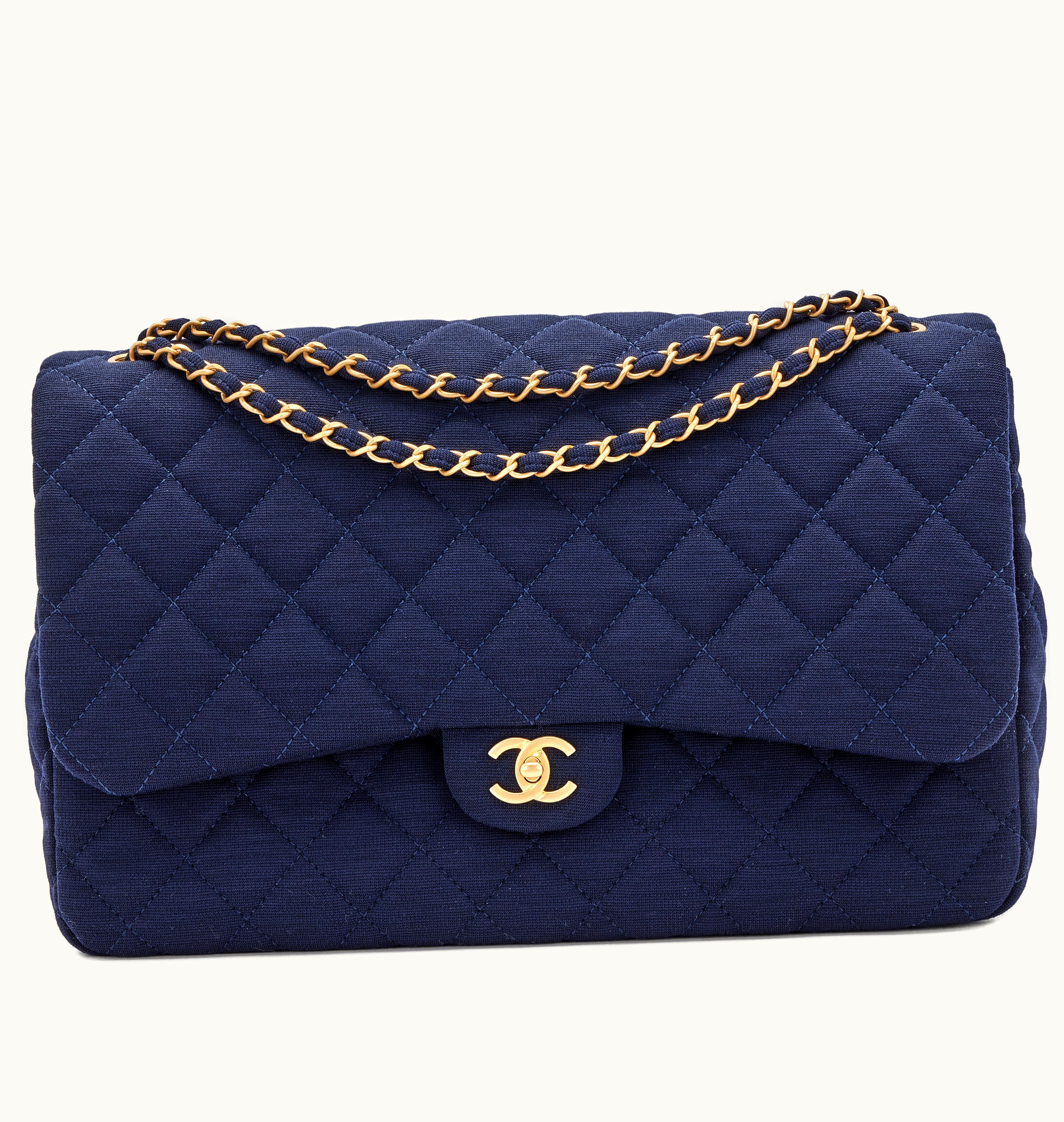 Chanel Chanel Navy Blue Quilted Jersey XL Maxi Single Flap Bag Gold Hardware, 2023
