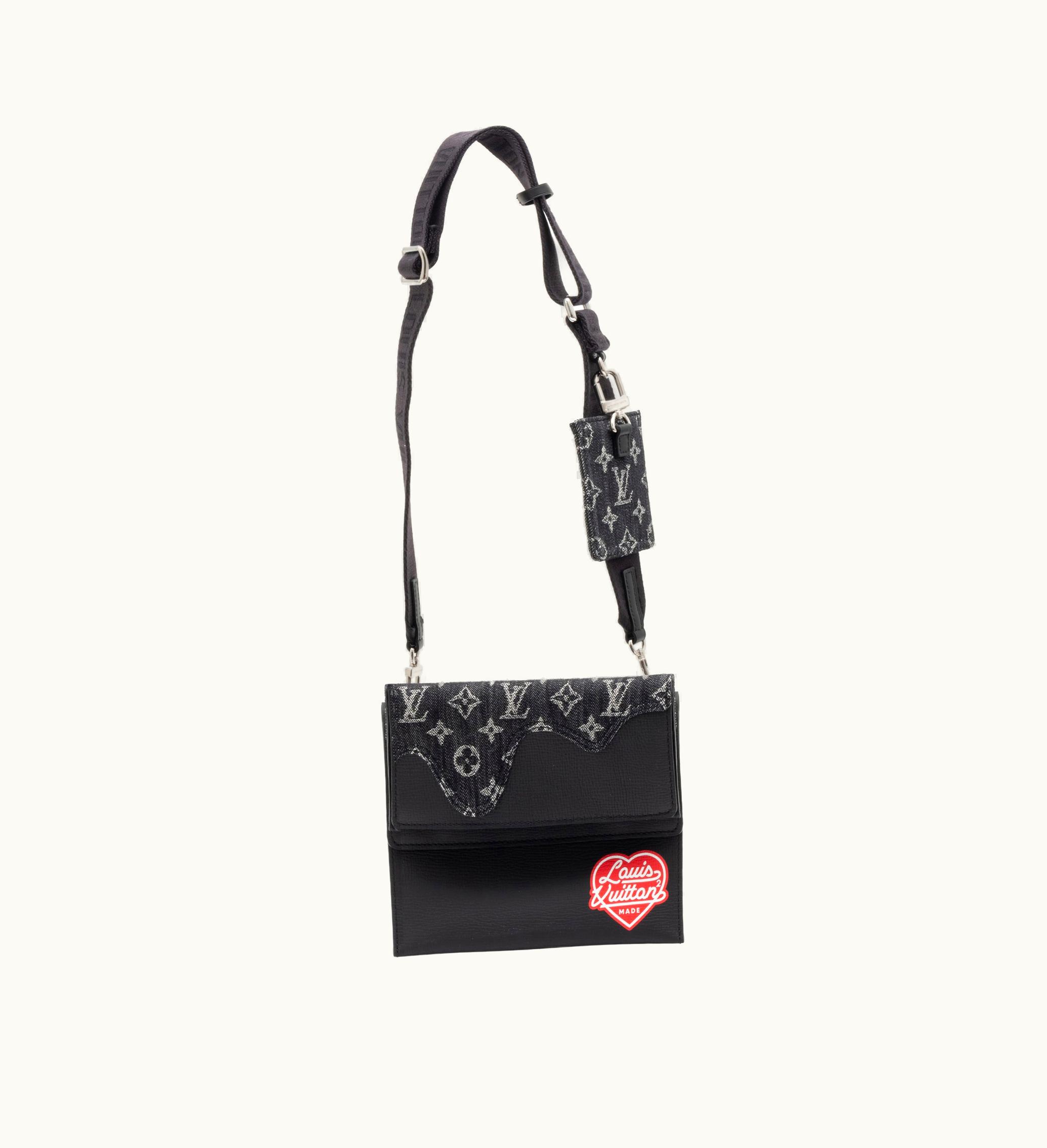 Louis Vuitton Louis Vuitton 2021 Edition: Louis Vuitton x Virgil Abloh x NIGO Black Monogram Denim Drip and Taurillon Trio Pouch with Silver Hardware