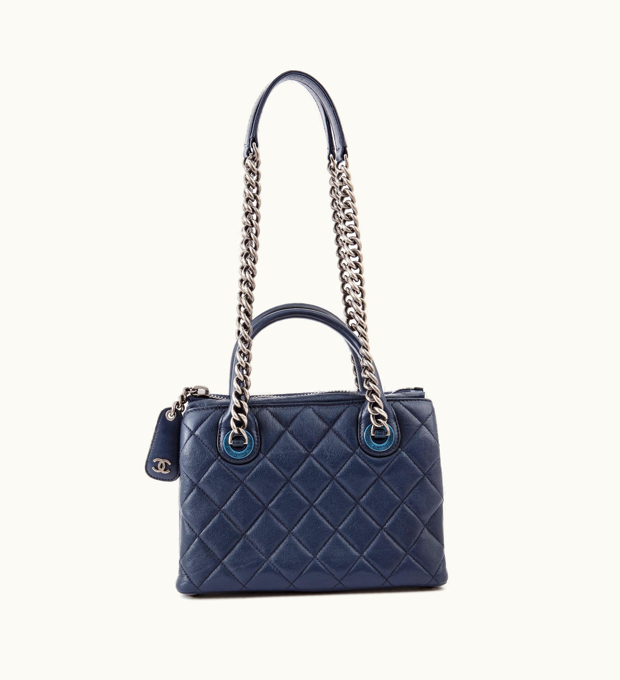 Chanel Chanel 2015 Chanel Small Boy Tote in Navy Quilted Goatskin Leather with Ruthenium Hardware