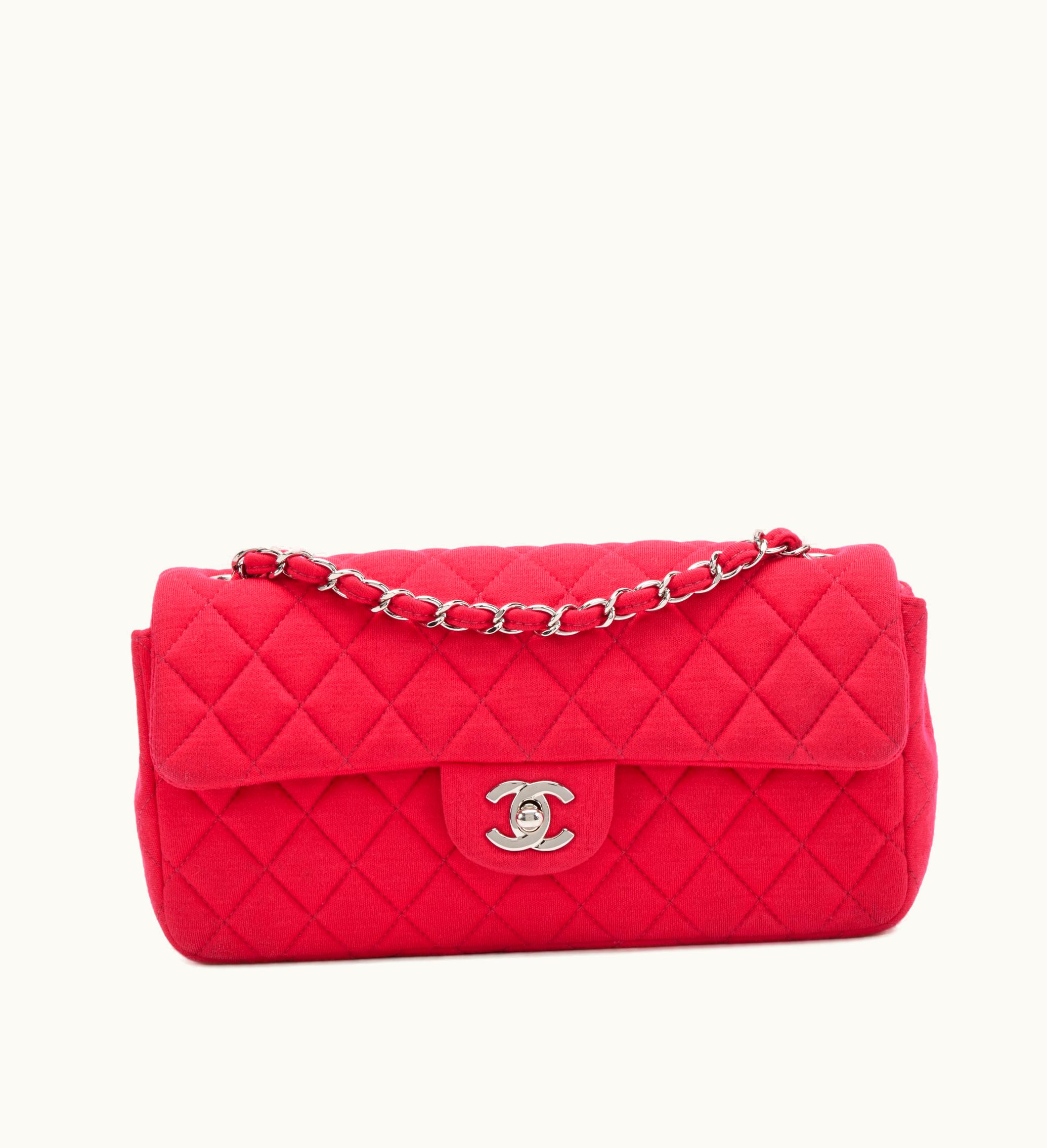 Chanel Chanel Pink Quilted Jersey East West Flap by Chanel, featuring Silver Hardware from the year 2009