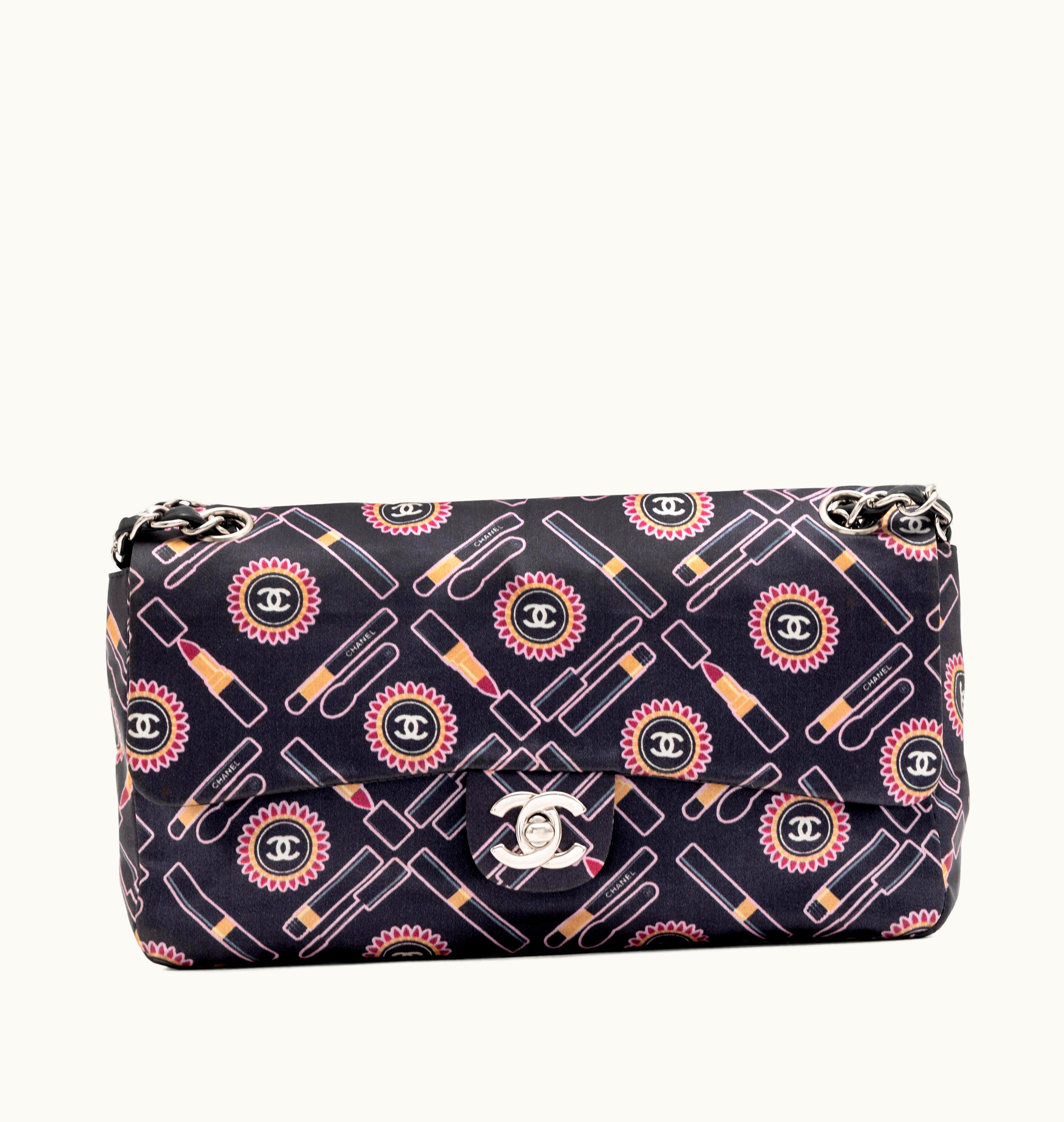 Chanel Chanel Satin Medium Single Flap Bag with Lipstick Print, Silver Hardware, from 2004-2005