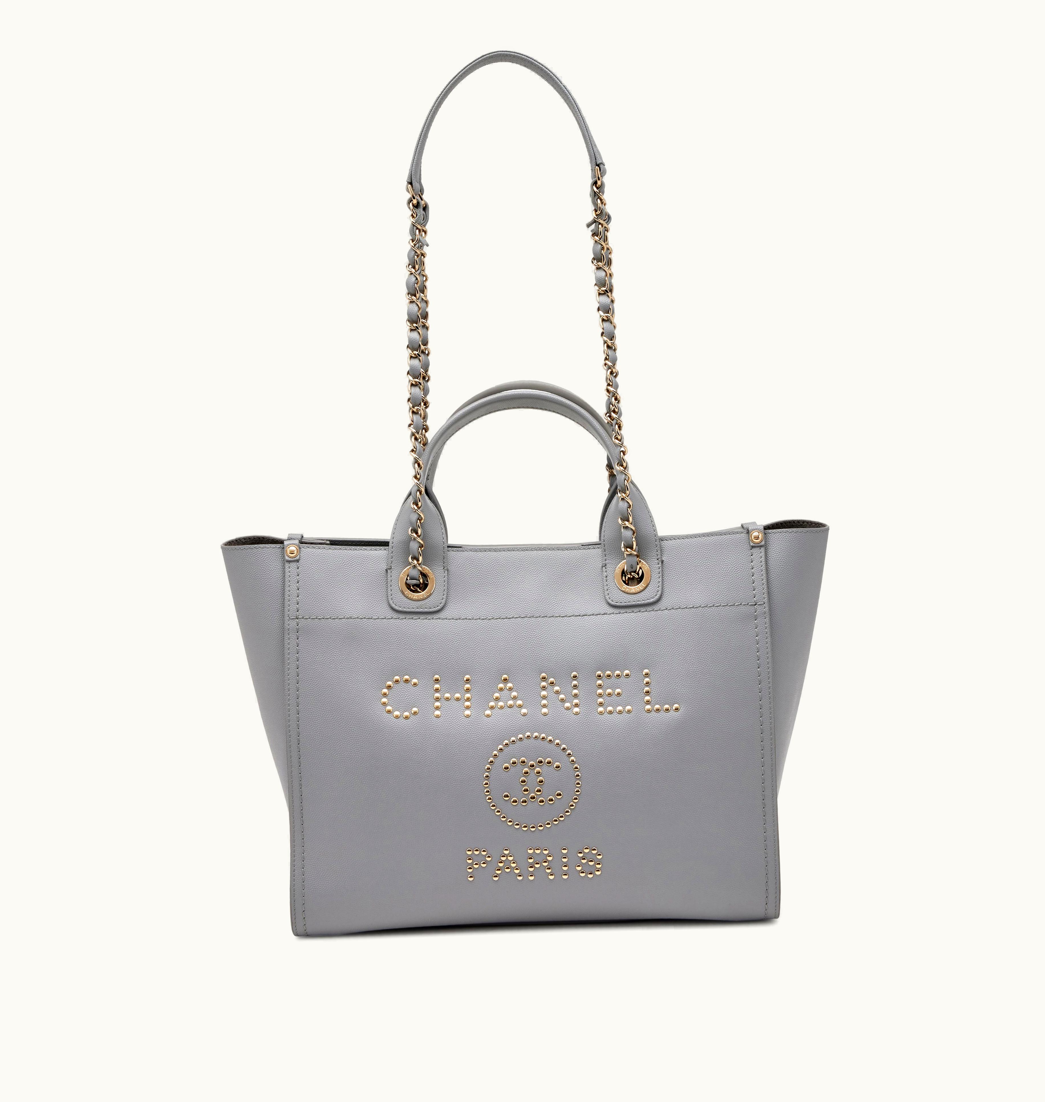 Chanel Chanel Gray Caviar Small Stud-embellished Deauville Tote with Gold Accents, 2019