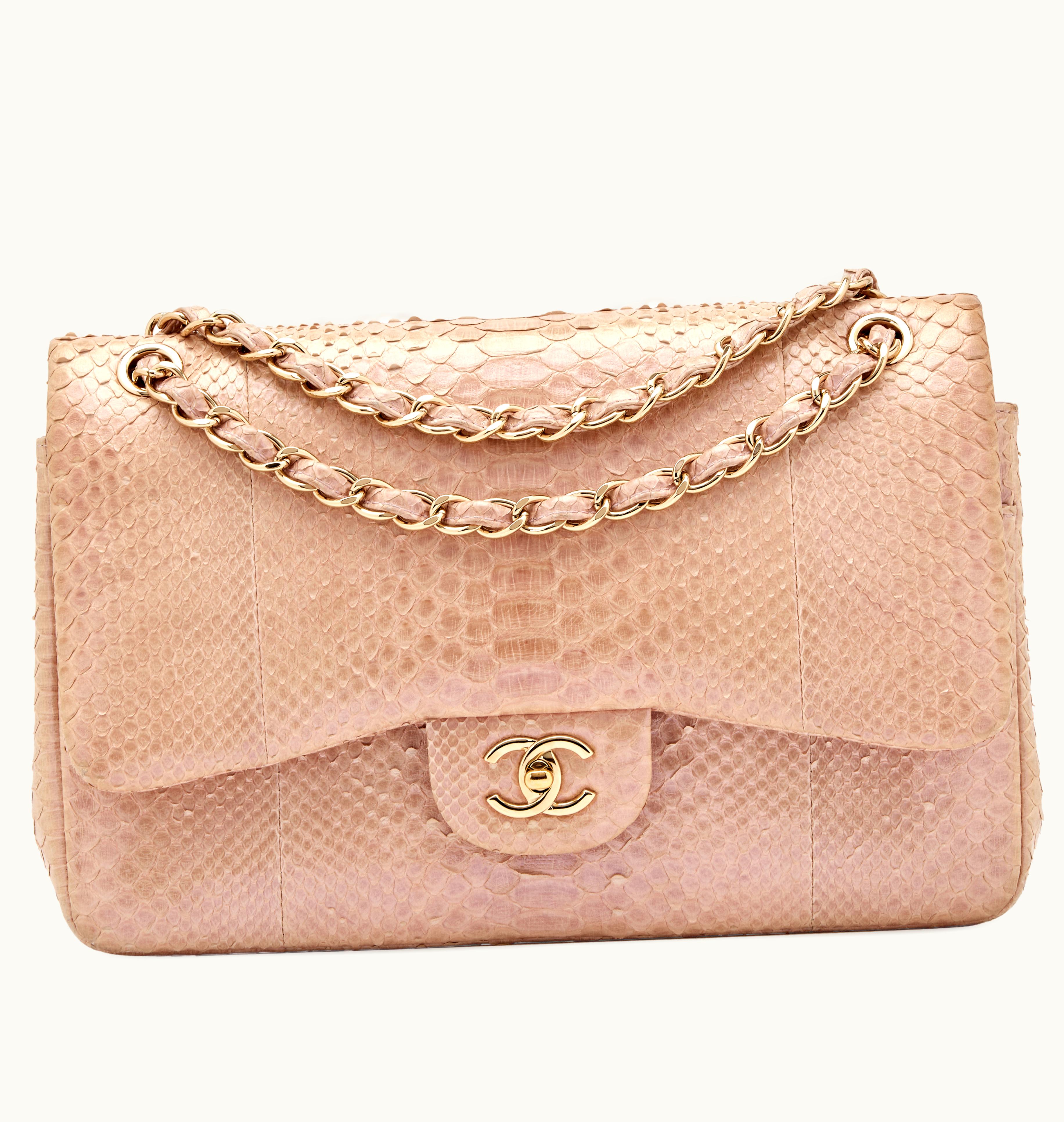 Chanel Chanel 2012 Chanel Classic Double Flap Jumbo Bag in Iridescent Pink Python with Gold Hardware