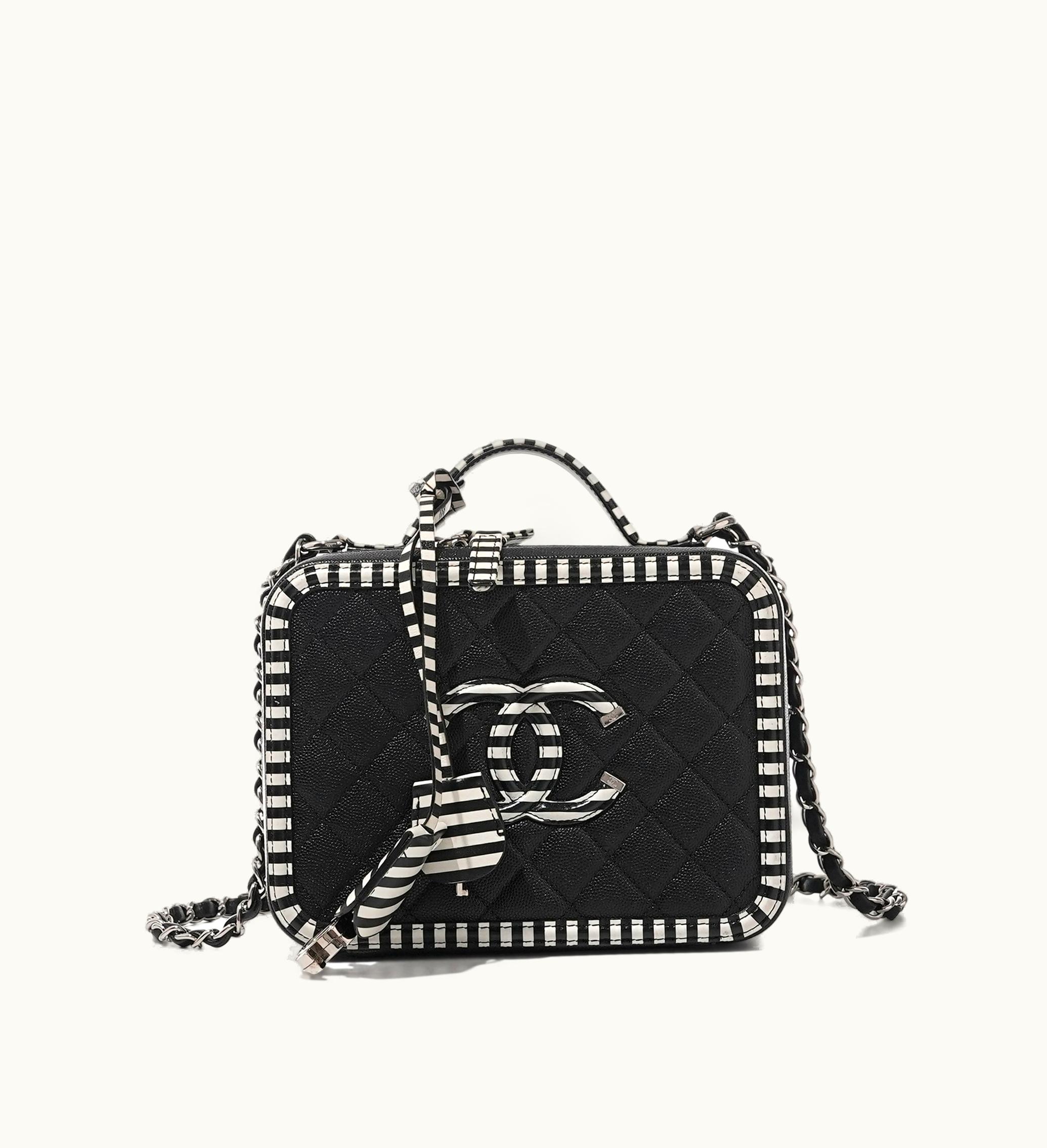 Chanel Chanel Quilted Caviar CC Filigree Vanity Case Silver Hardware Black and White, 2019