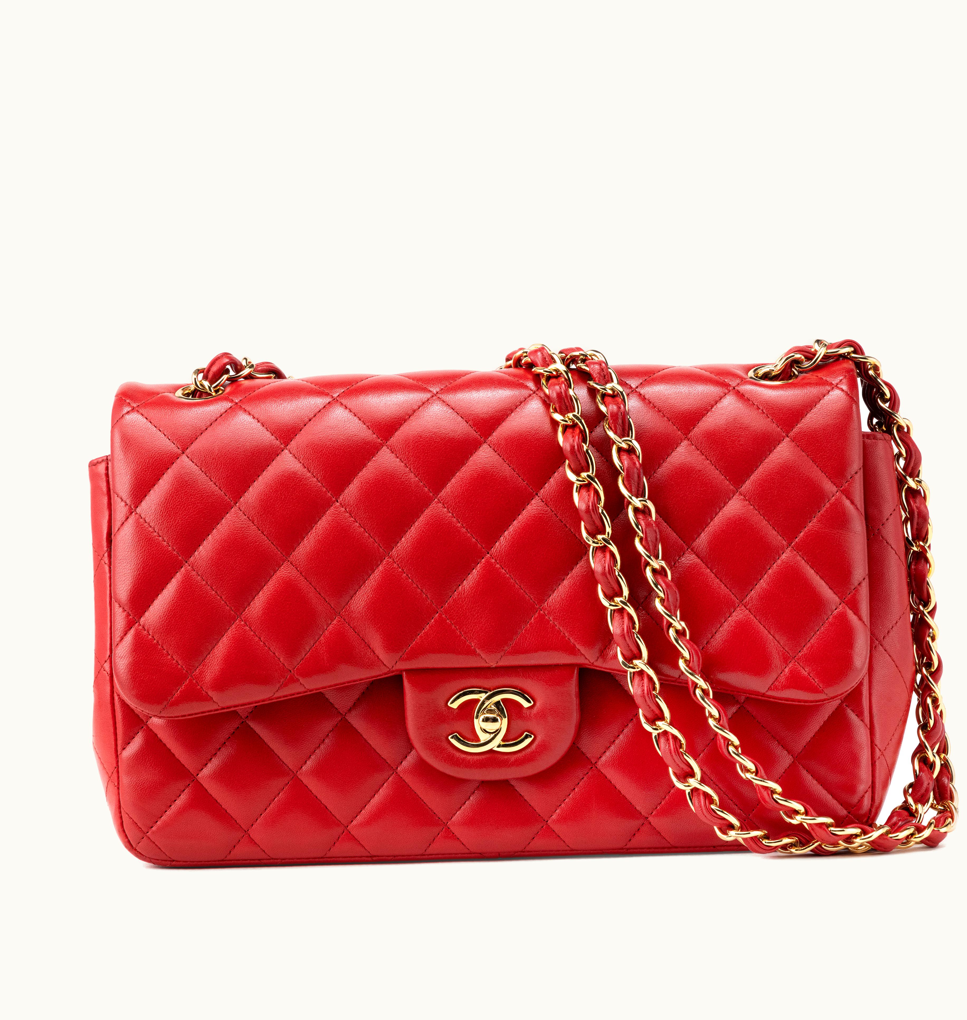 Chanel Chanel Jumbo Classic Double Flap with Gold Hardware in Red Quilted Lambskin, released in the year 2017