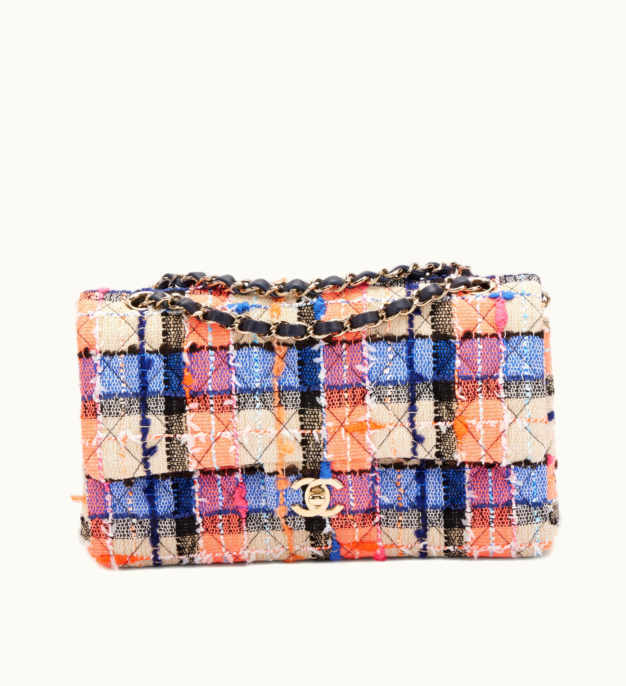 Chanel Chanel 2019 Chanel Medium Double Flap Gold Hardware, made with Multicolor Quilted Tweed