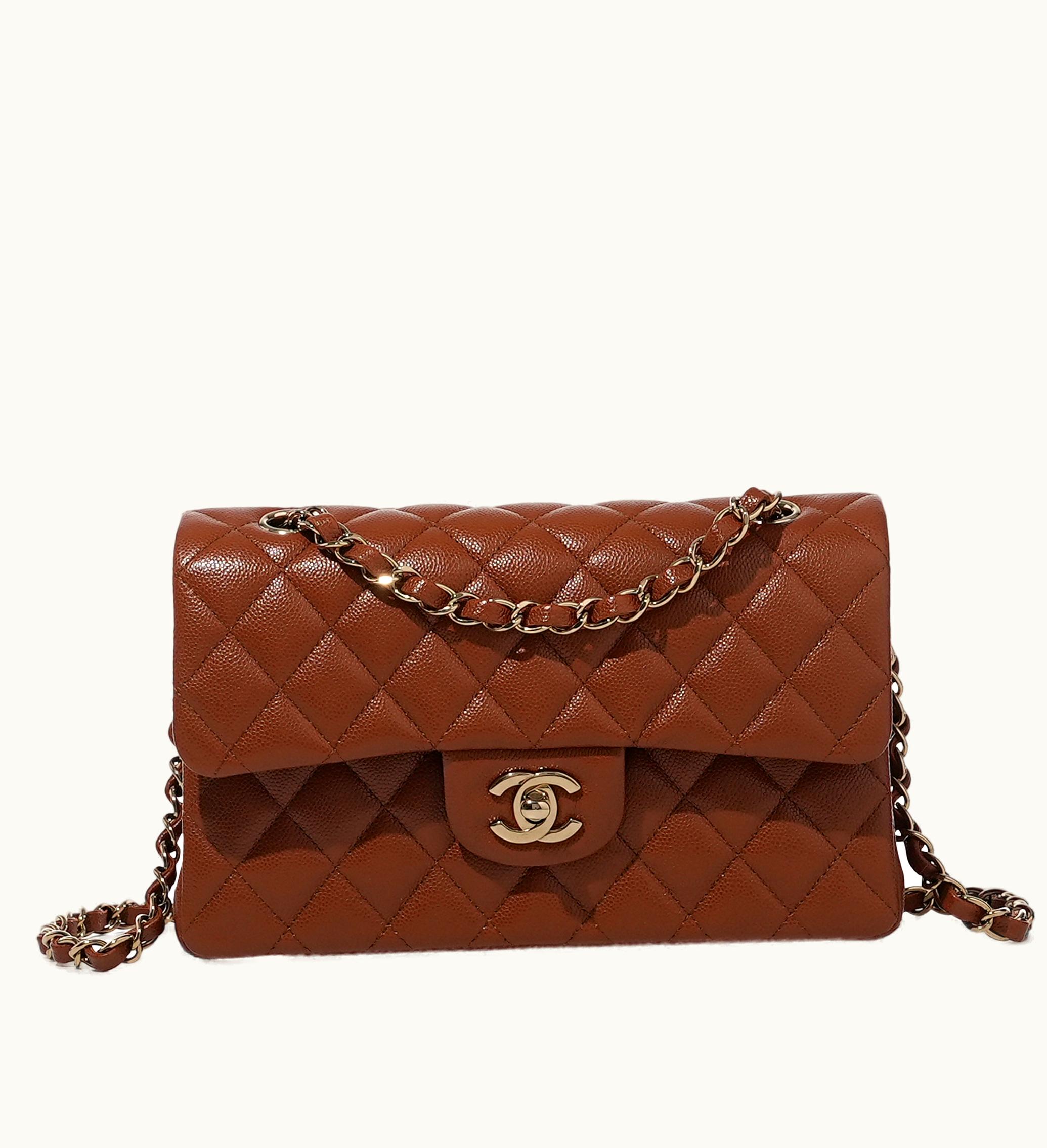 Chanel Chanel Small Classic Flap Bag in Brown Quilted Caviar with Gold Hardware, 2023