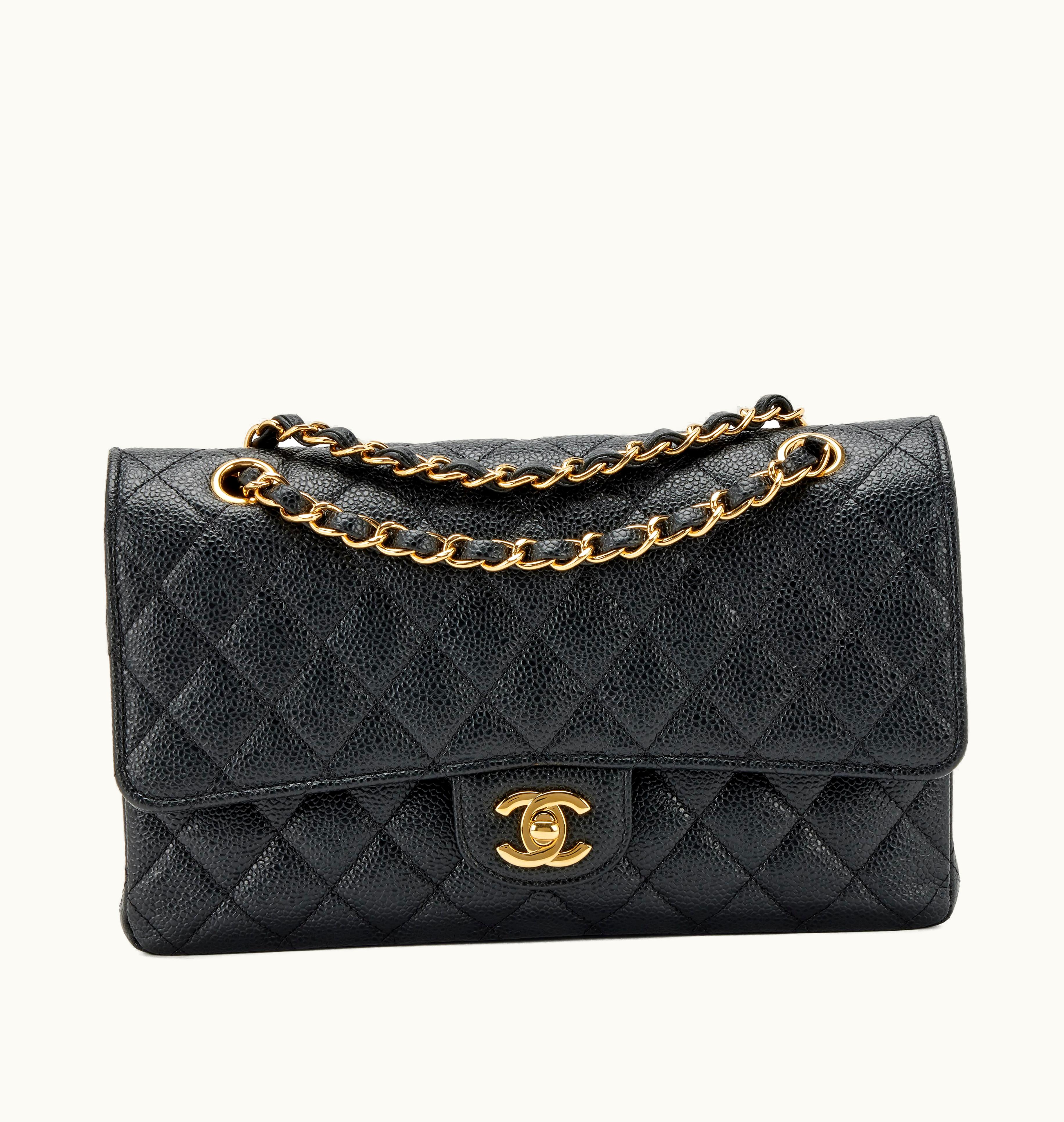 Chanel Chanel Medium Classic Double Flap Bag in Black Quilted Caviar with Gold Hardware, Year 2022