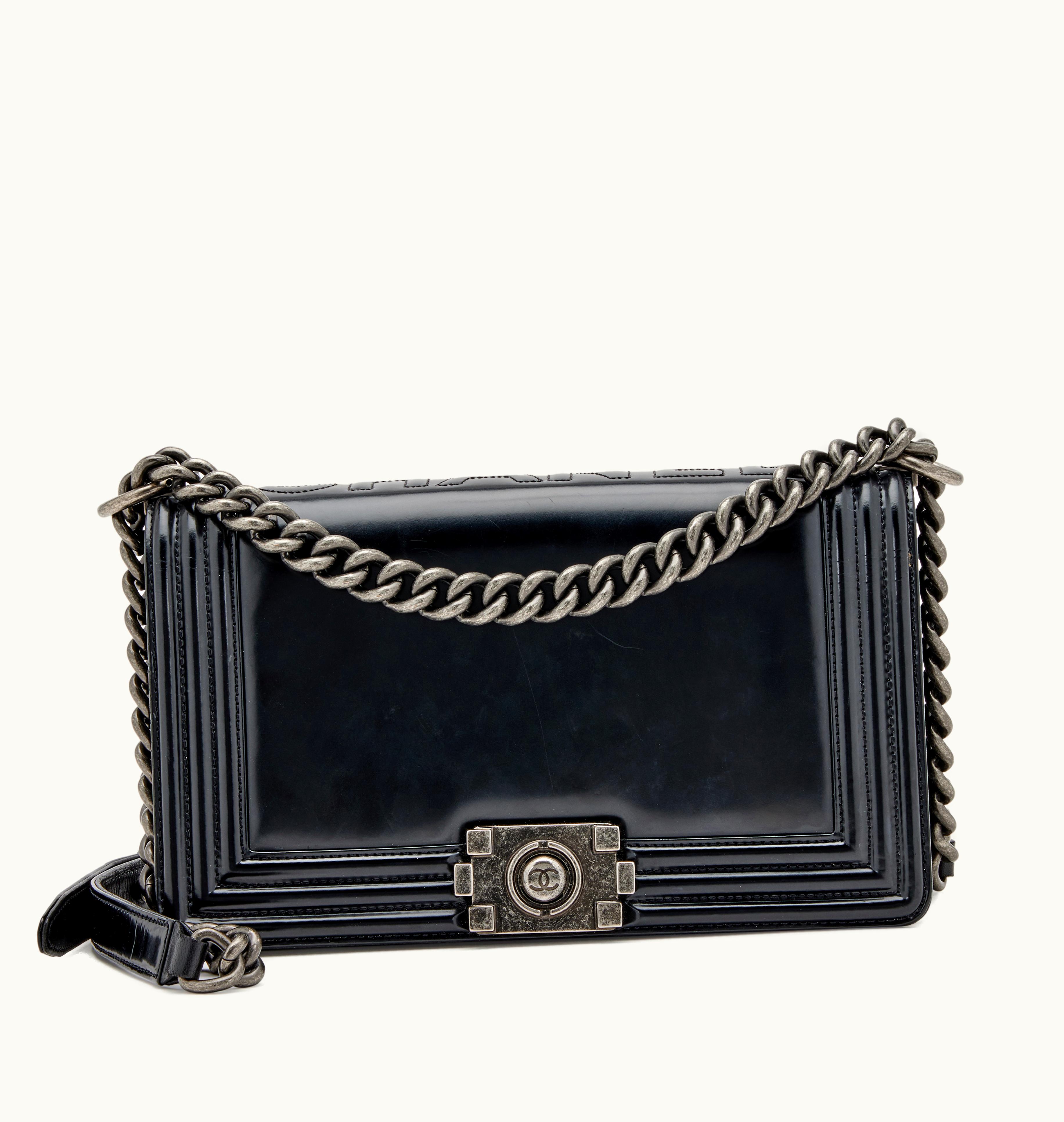 Chanel Chanel 2015 Chanel Black Glazed Calfskin Medium Boy Bag with Ruthenium Hardware