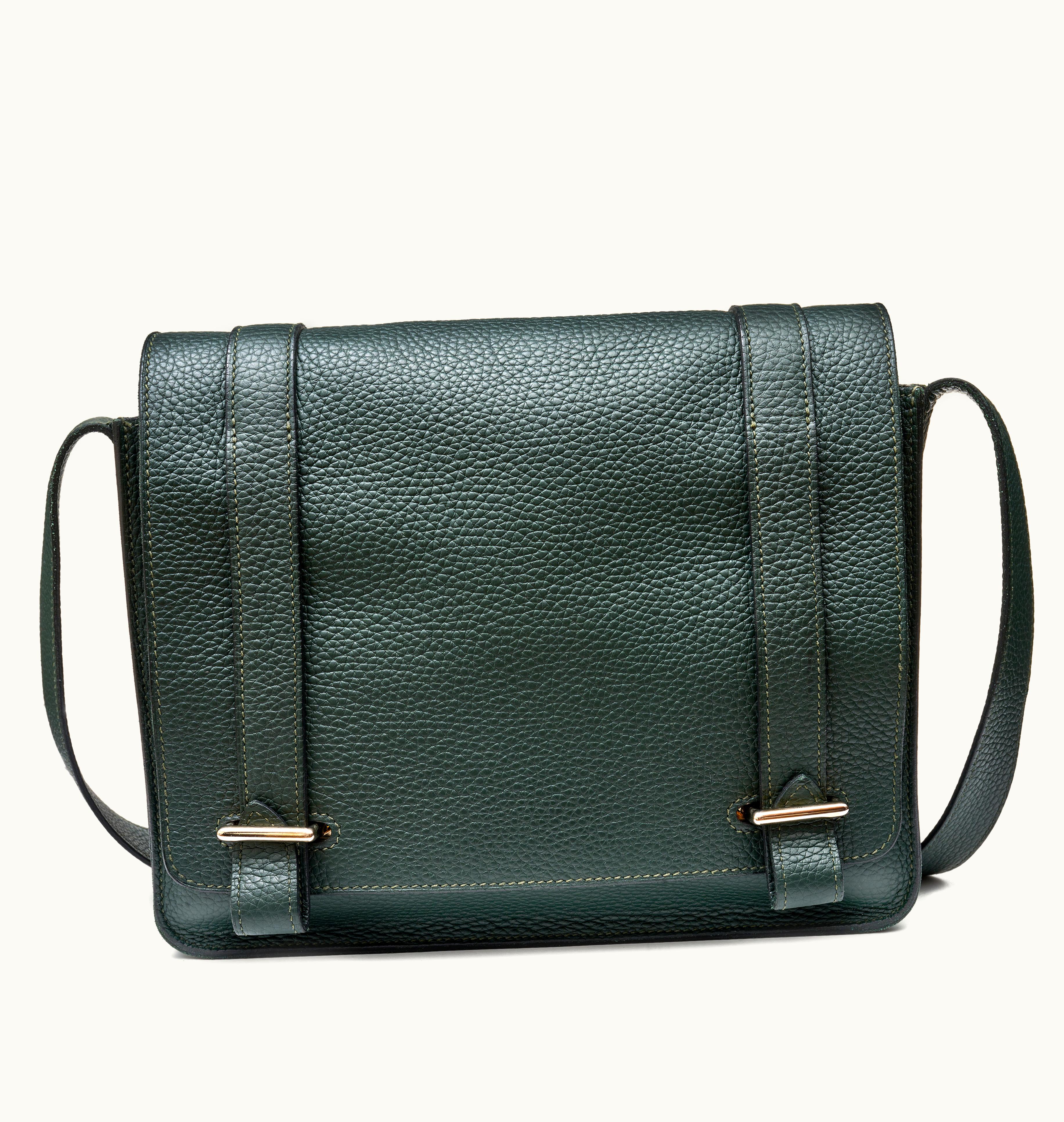 Hermès Hermès 2015 Hermès Steve Messenger Bag, Vert Clemence with Palladium Hardware