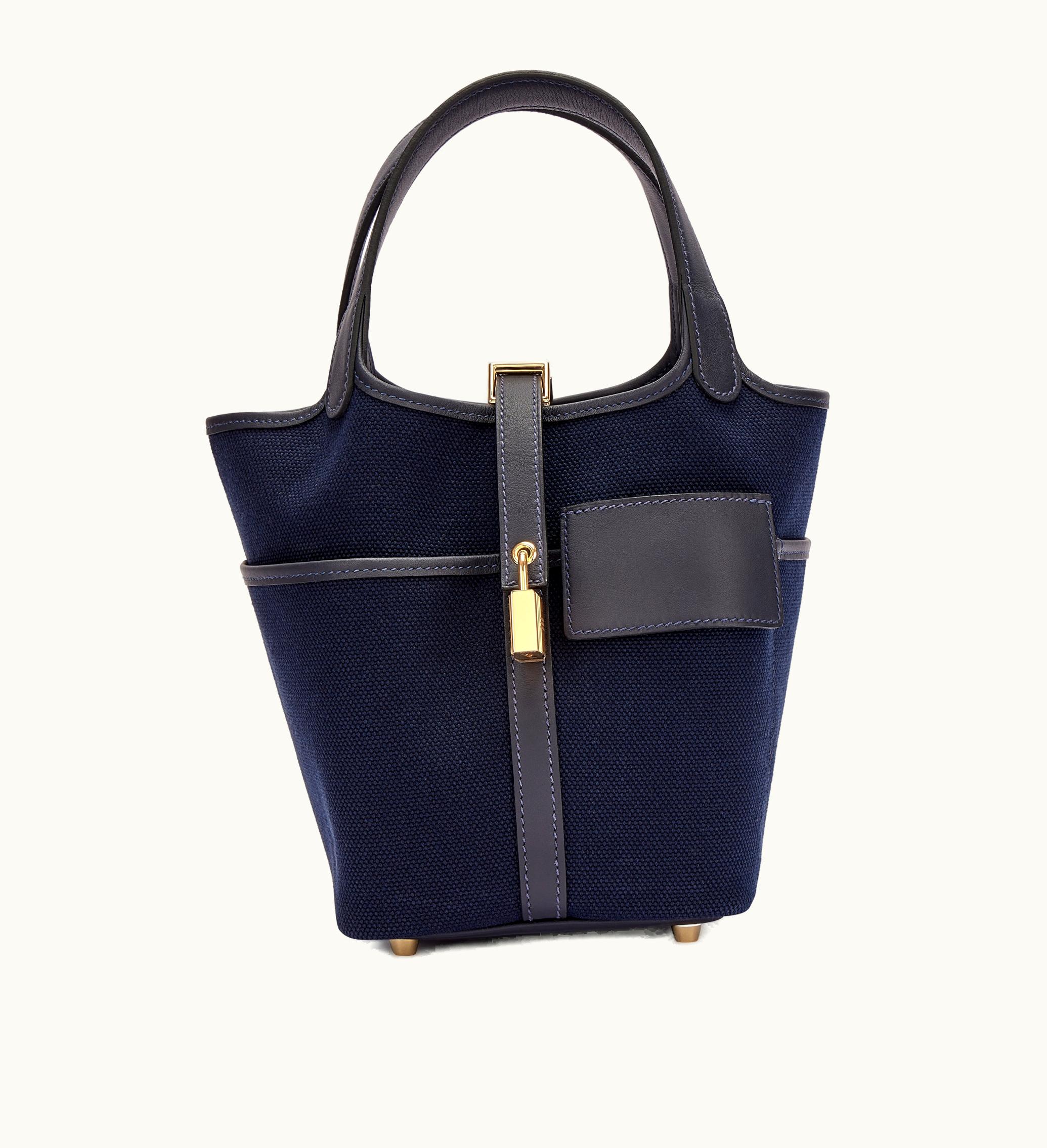 Hermès Hermès 2022 Hermès Caban Swift and Bleu Marine Toile Goeland Cargo Picotin Lock 18 Gold Hardware