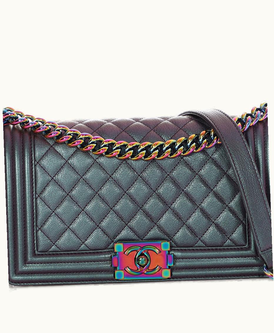 Chanel Chanel Purple Iridescent Quilted Goatskin Old Medium Boy Bag Rainbow Ruthenium Hardware, 2015