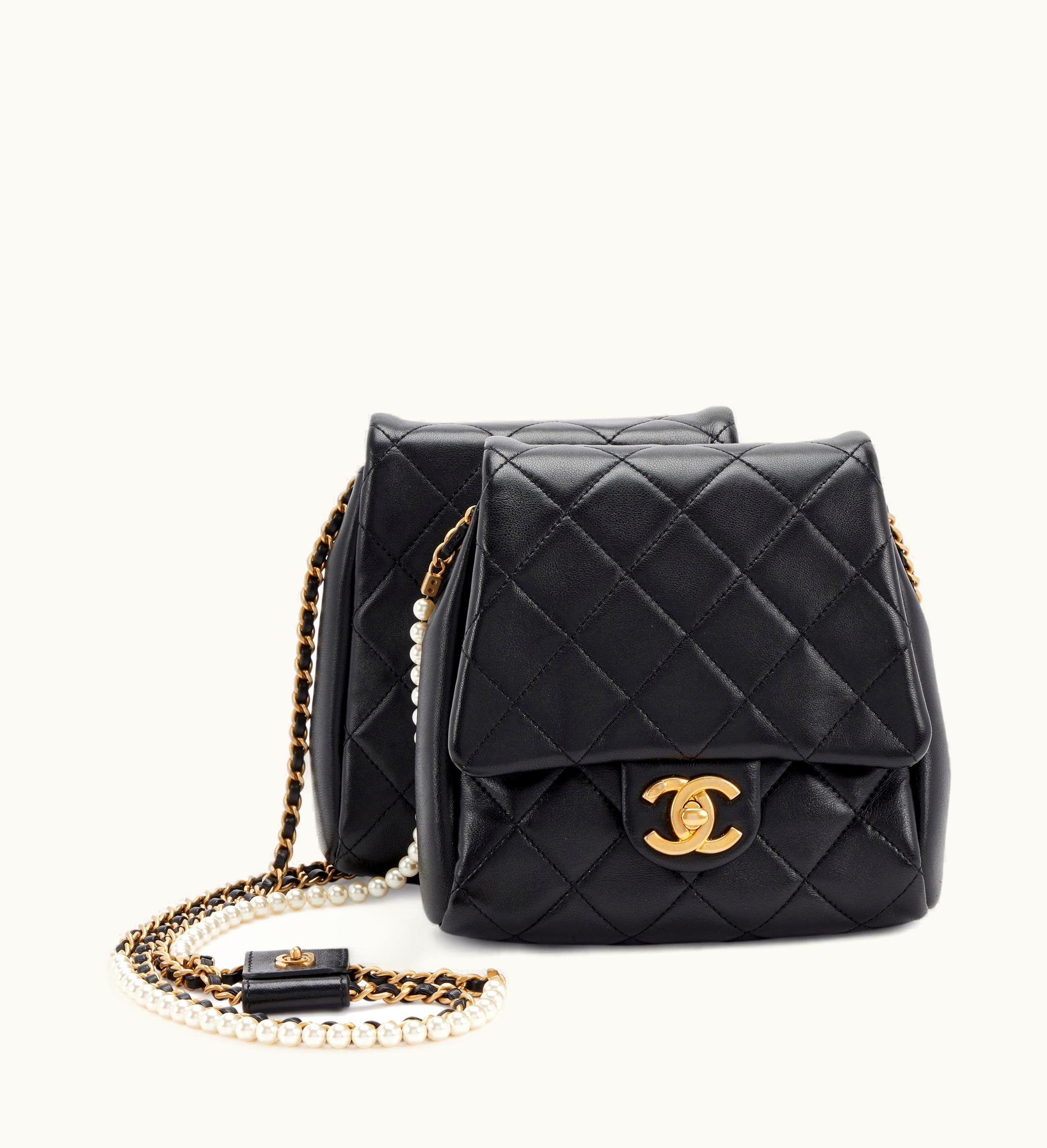 Chanel Chanel Black Quilted Lambskin Side-Pack Bags Gold and Imitation Pearl Hardware, 2019