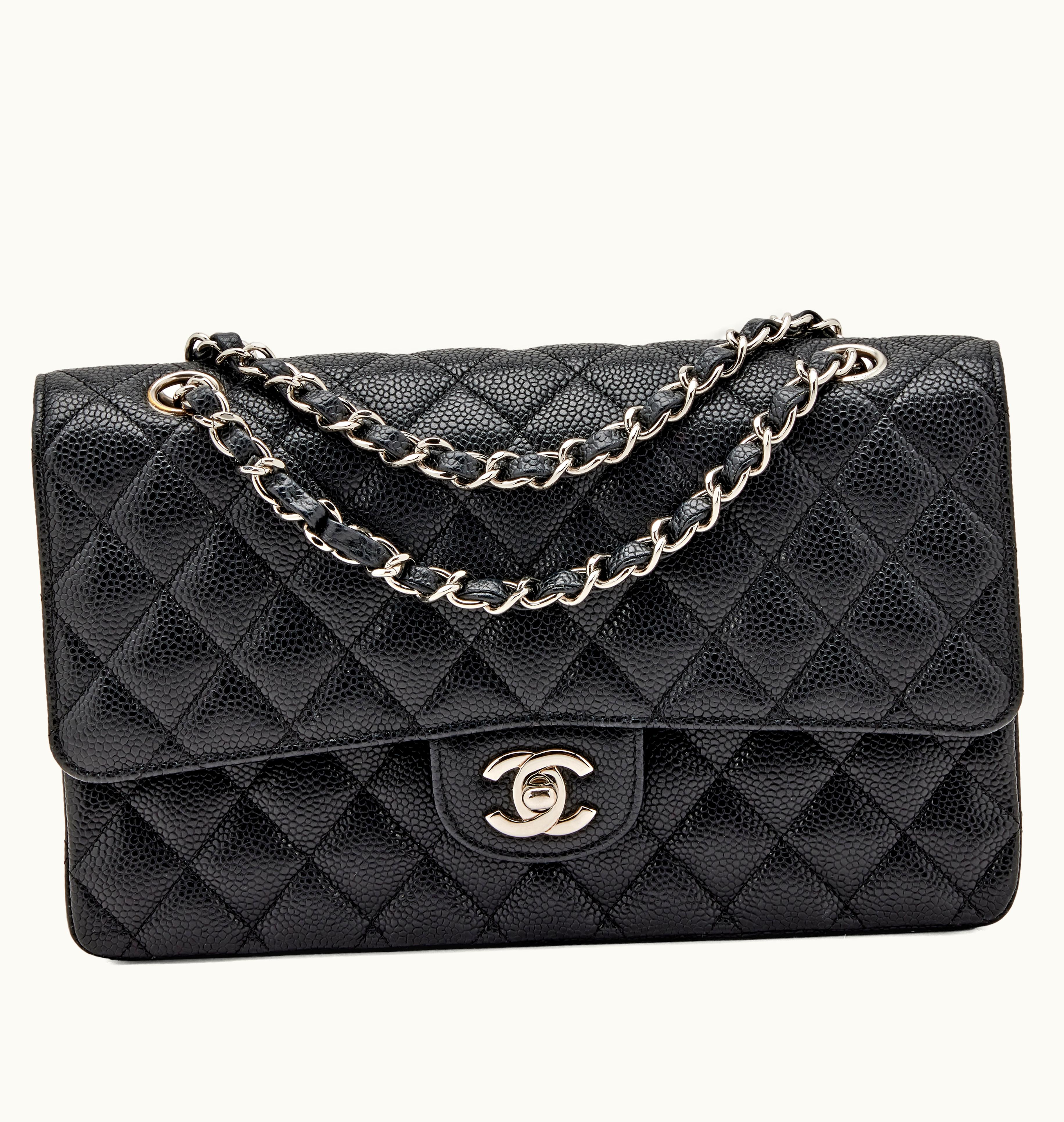Chanel Chanel Black Quilted Caviar Classic Medium Double Flap Bag Silver Hardware, 2008-2009