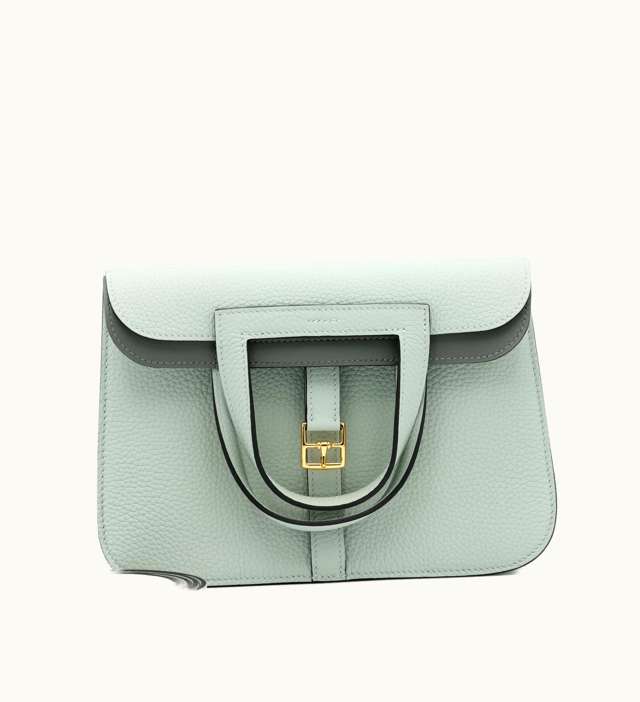 Hermès Hermès Gris Neve and Gris Meyer Clemence Verso Halzan 25 Gold Hardware, 2023