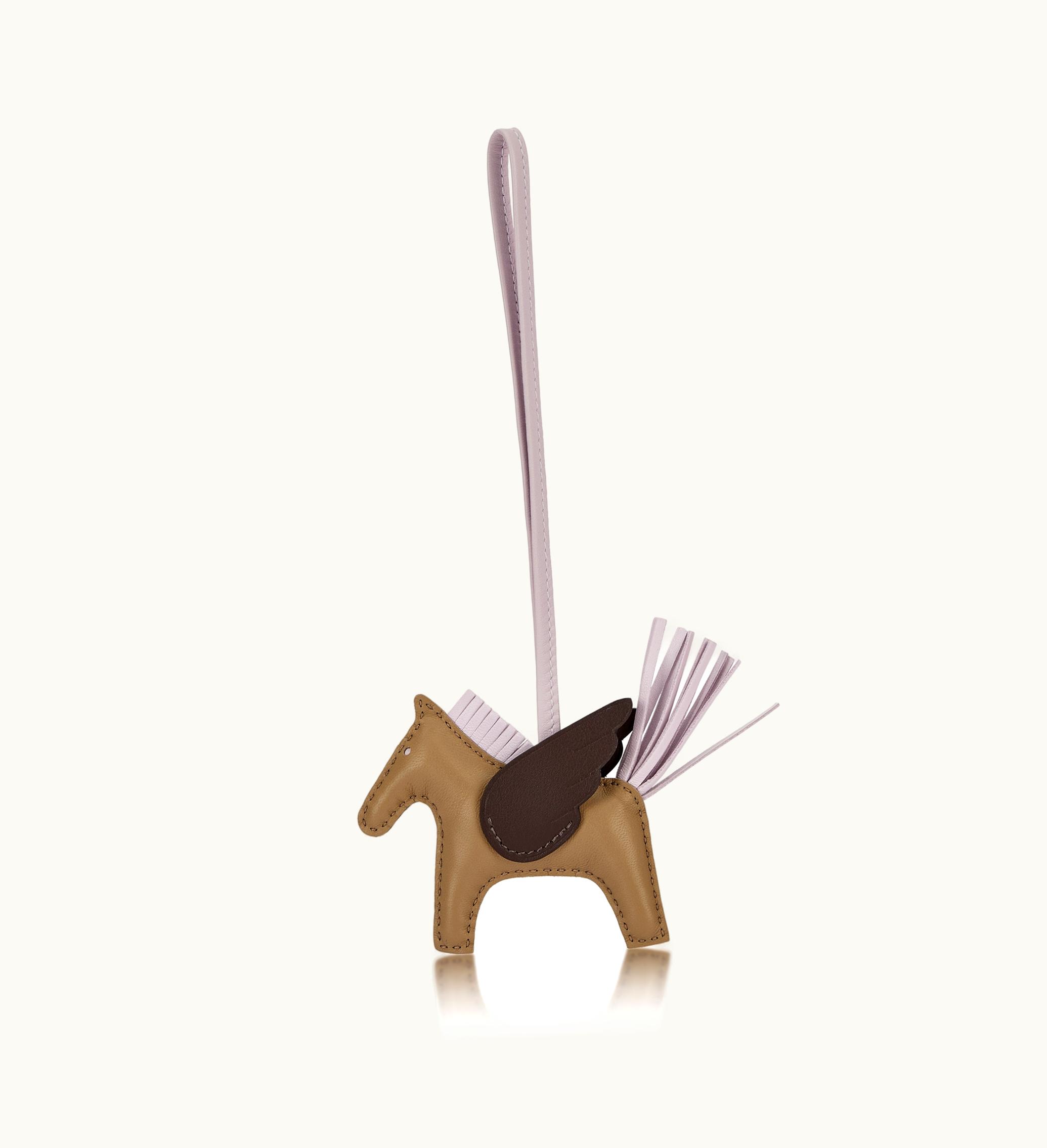 Hermès Hermès Beige Marfa, Mauve Pale, Moka Milo Lambskin and Swift Rodeo Pegase Charm PM, 2023