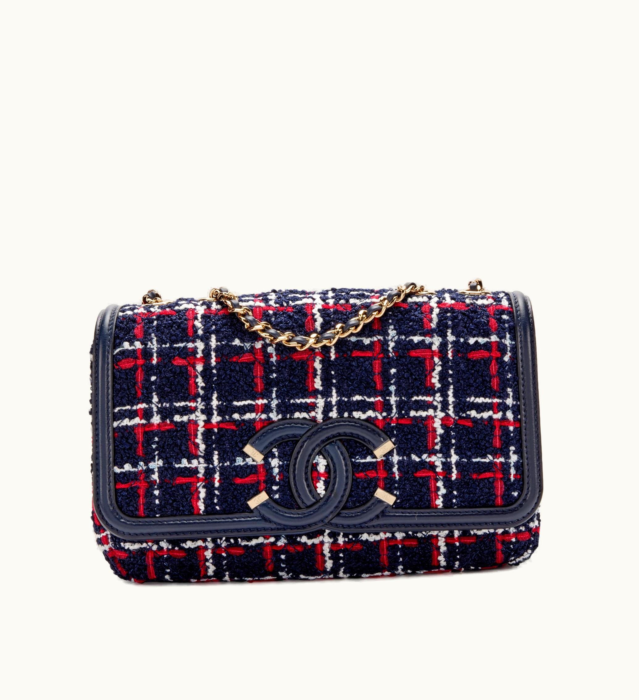 Chanel Chanel Small CC Filigree Bag with Gold Hardware in Red, White, and Blue Tweed, 2020