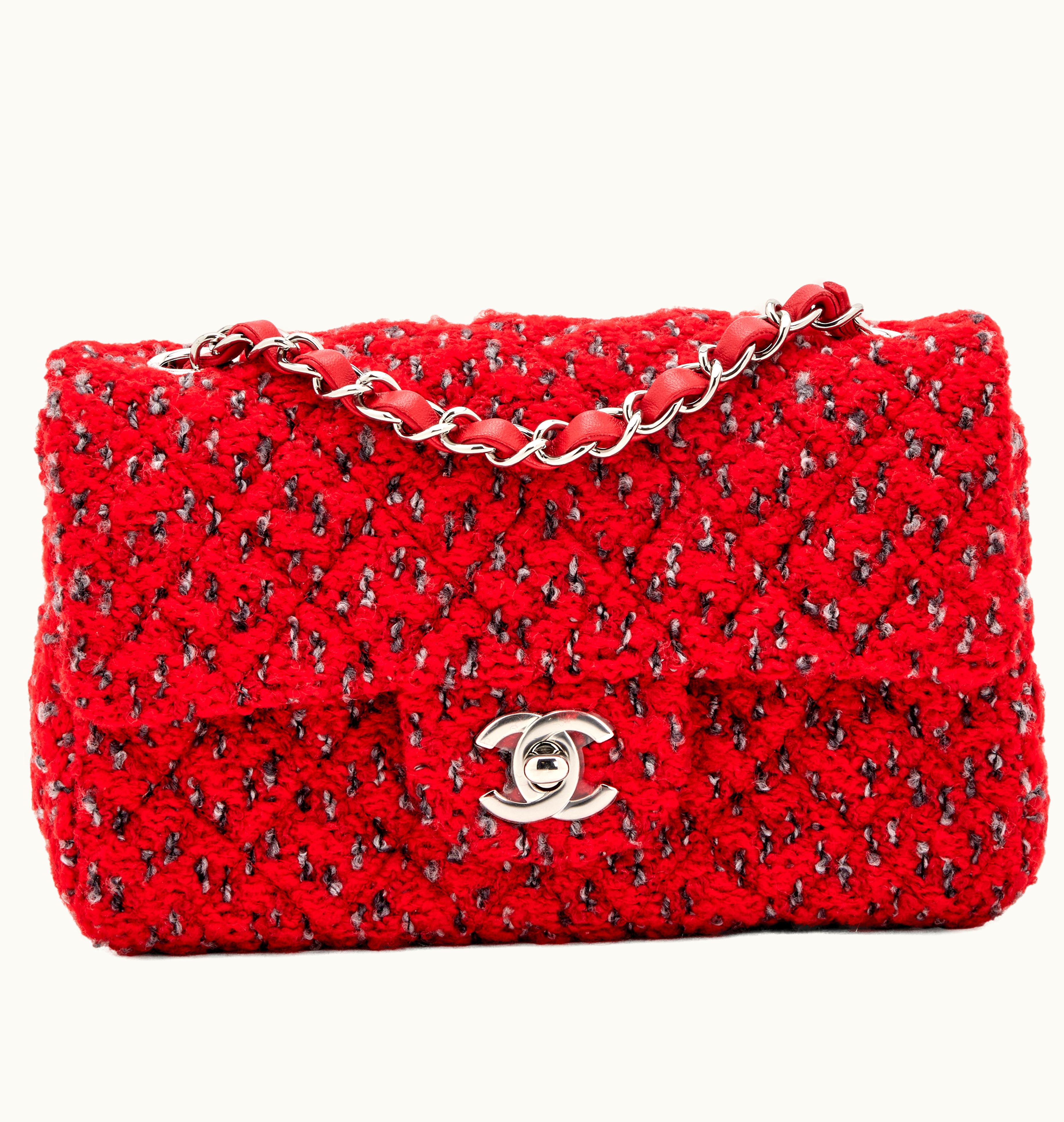 Chanel Chanel Mini Flap Bag in Red and Grey Tweed, Silver Hardware for 2022