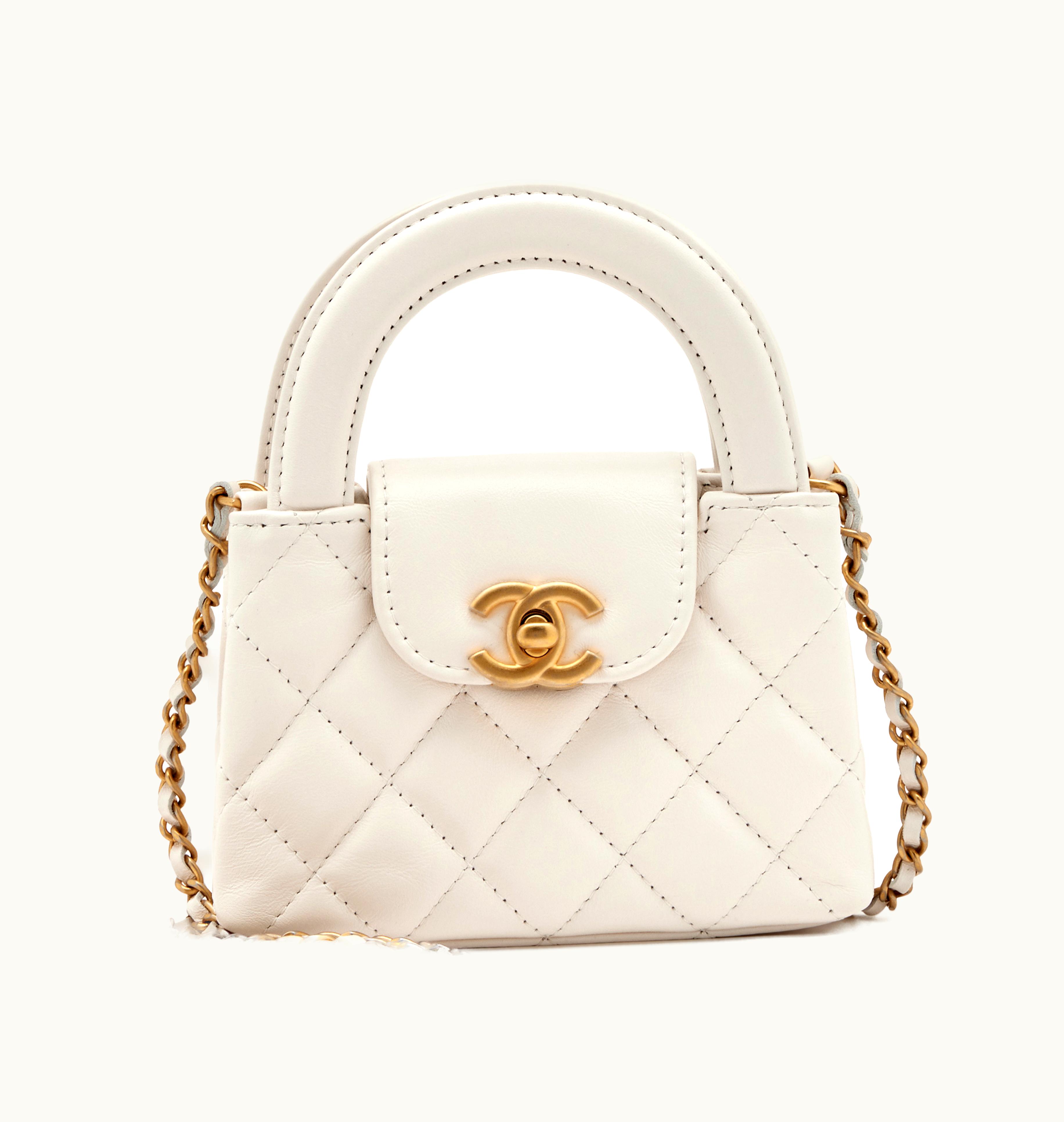 Chanel Chanel 2023 Chanel Quilted Aged Calfskin Mini Nano White Kelly Bag with Aged Gold Hardware, now available in white shade