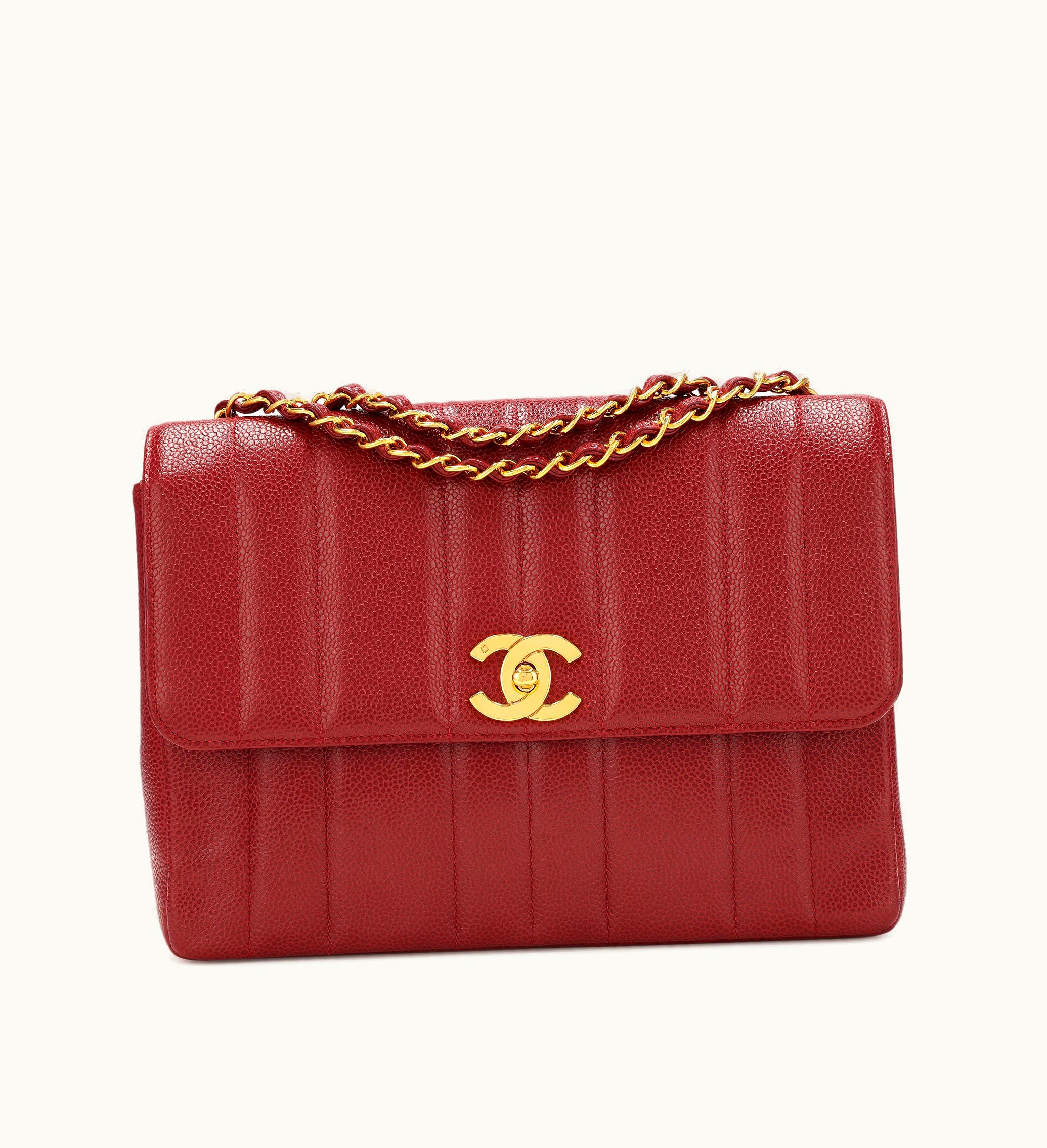 Chanel Chanel Burgandy Caviar Flap with Vertical Quilting and Gold Hardware from the years 1995-1996