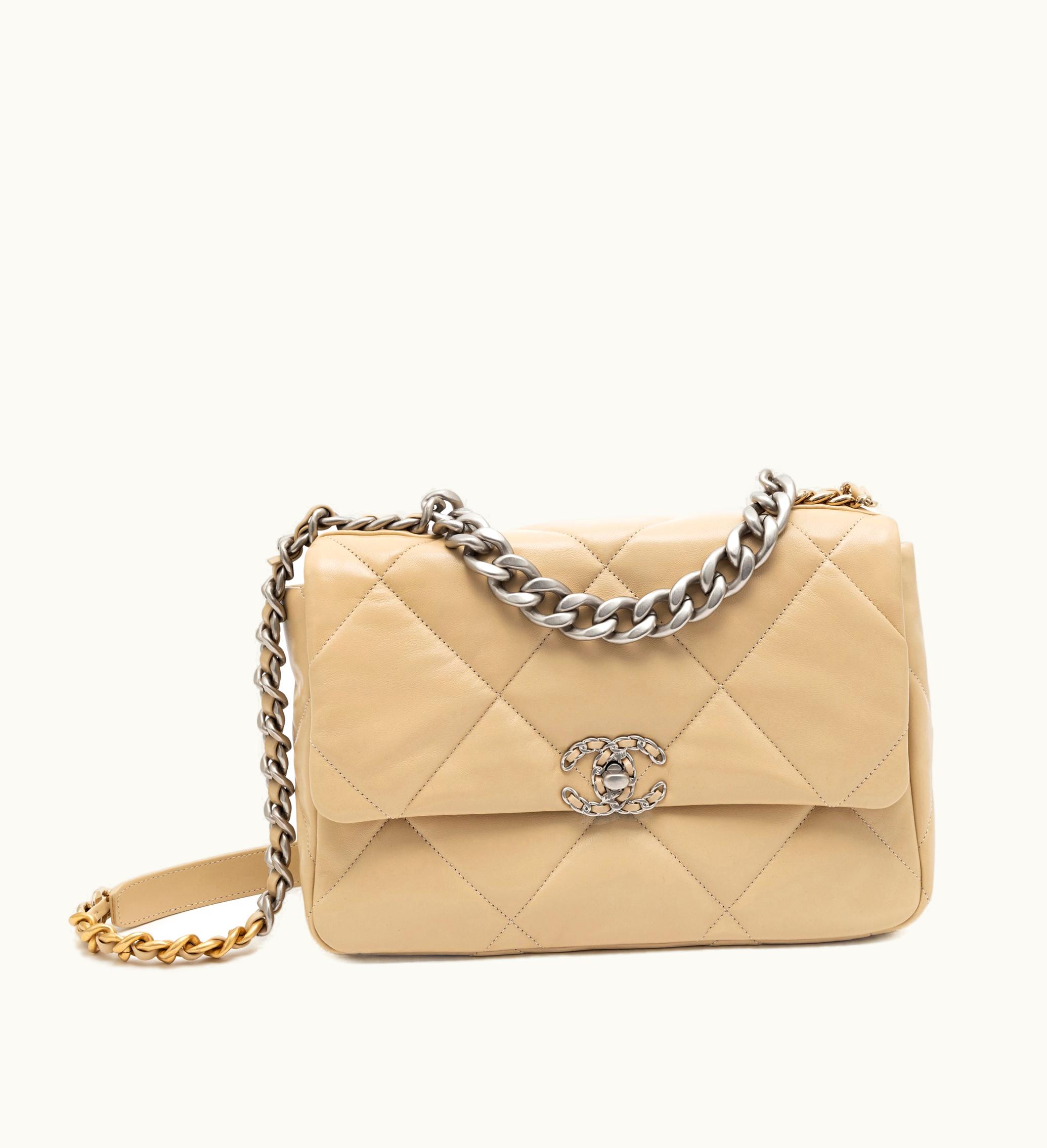 Chanel Chanel Large 19 Flap Bag in Beige Quilted Lambskin with Silver Hardware, slated for release in 2022