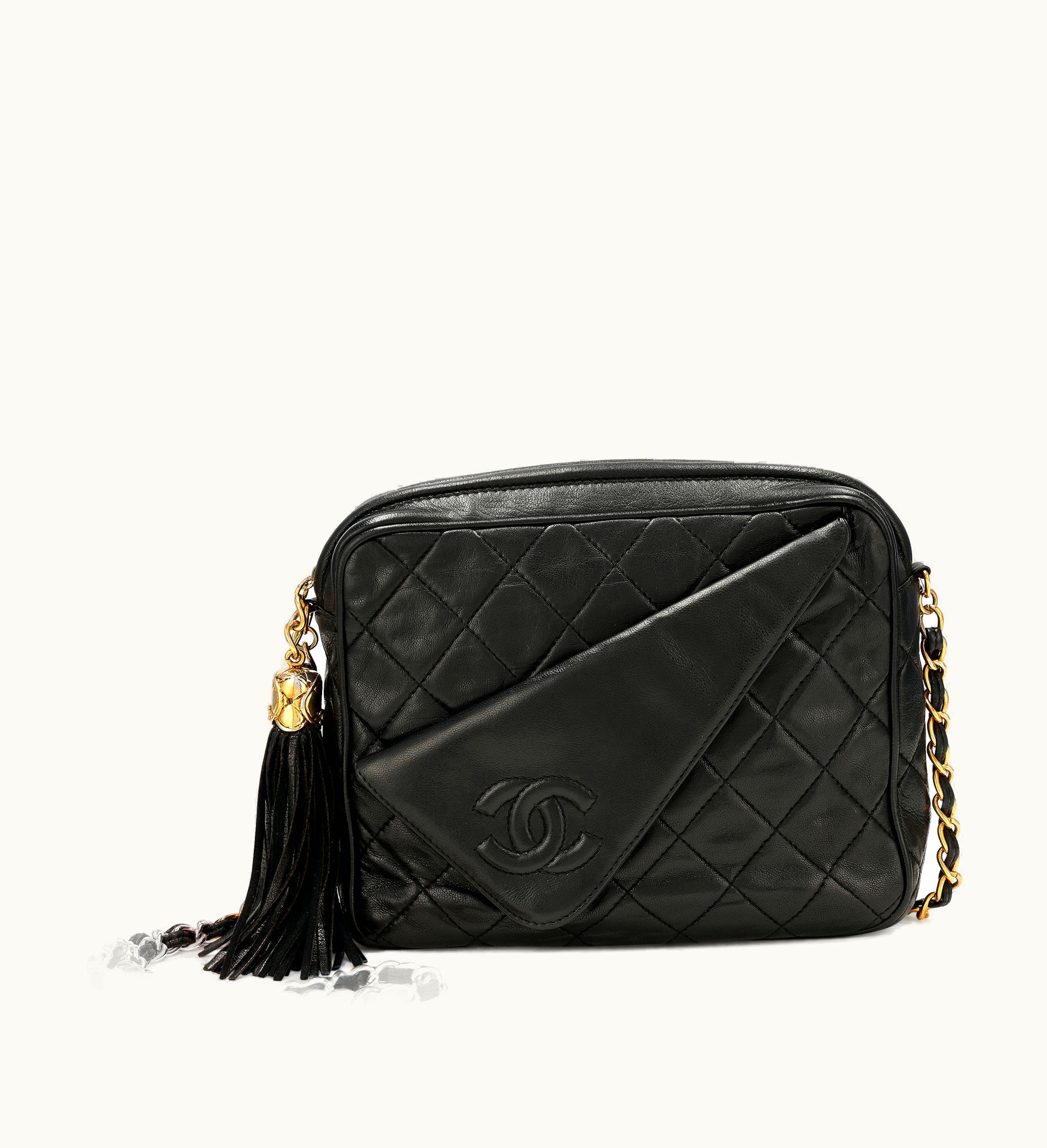 Chanel Chanel Quilted Lambskin Camera Bag in Black with Gold Hardware, Manufactured between 1989-1991