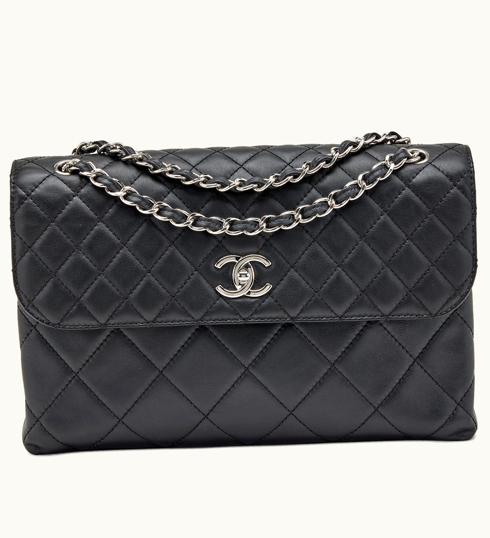Chanel Chanel Flap Silver Hardware 2012 - Black Calfskin, Stitched for the Business Look