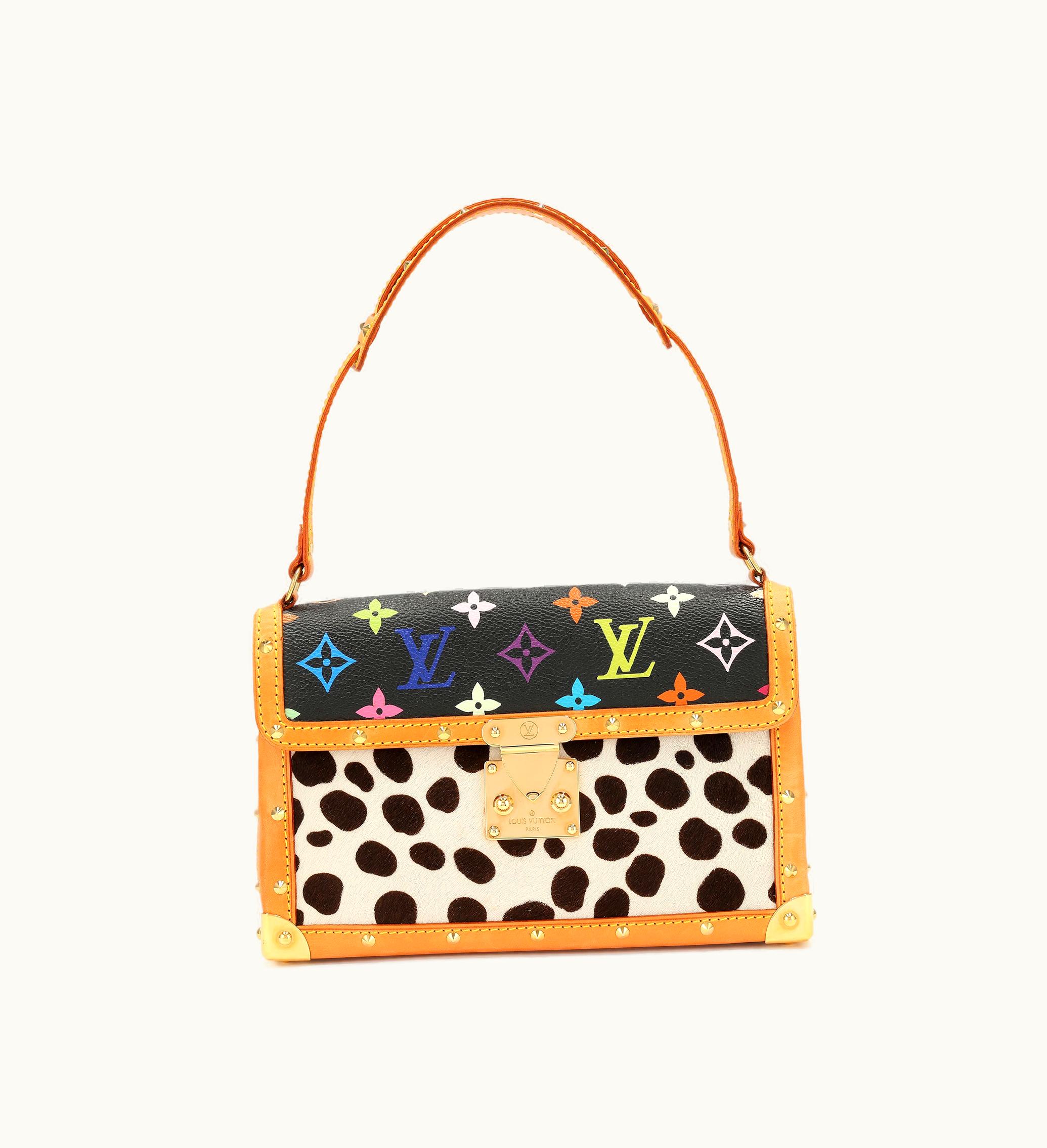 Louis Vuitton Louis Vuitton Rainbow Coated Canvas and Dalmatian Ponyhair Pochette Gold Hardware, 2003, designed by Takashi Murakami