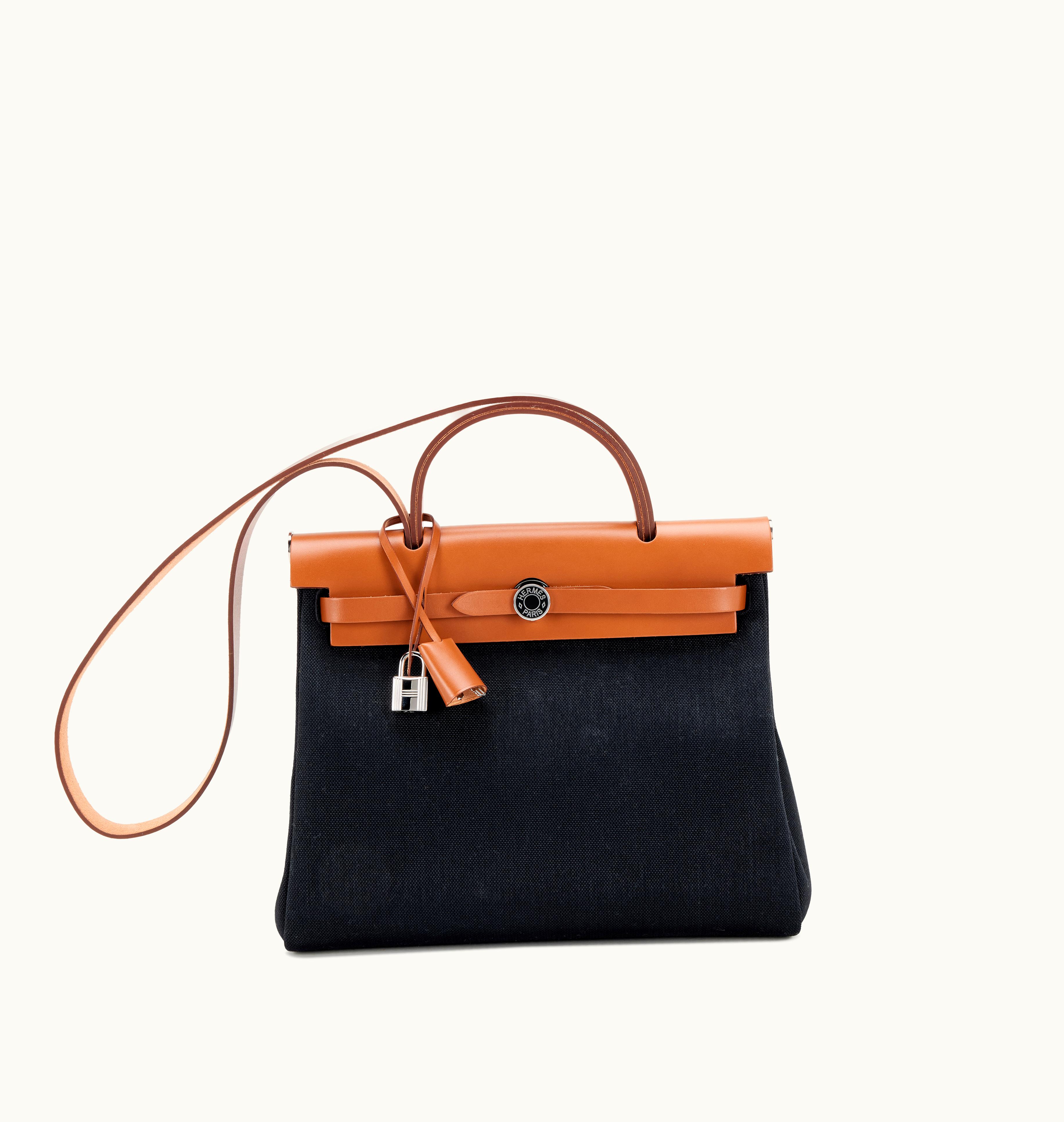 Hermès Hermès 2023 Hermès Herbag Zip 31 in Black Toile with Palladium Hardware featuring Natural Vache Hunter