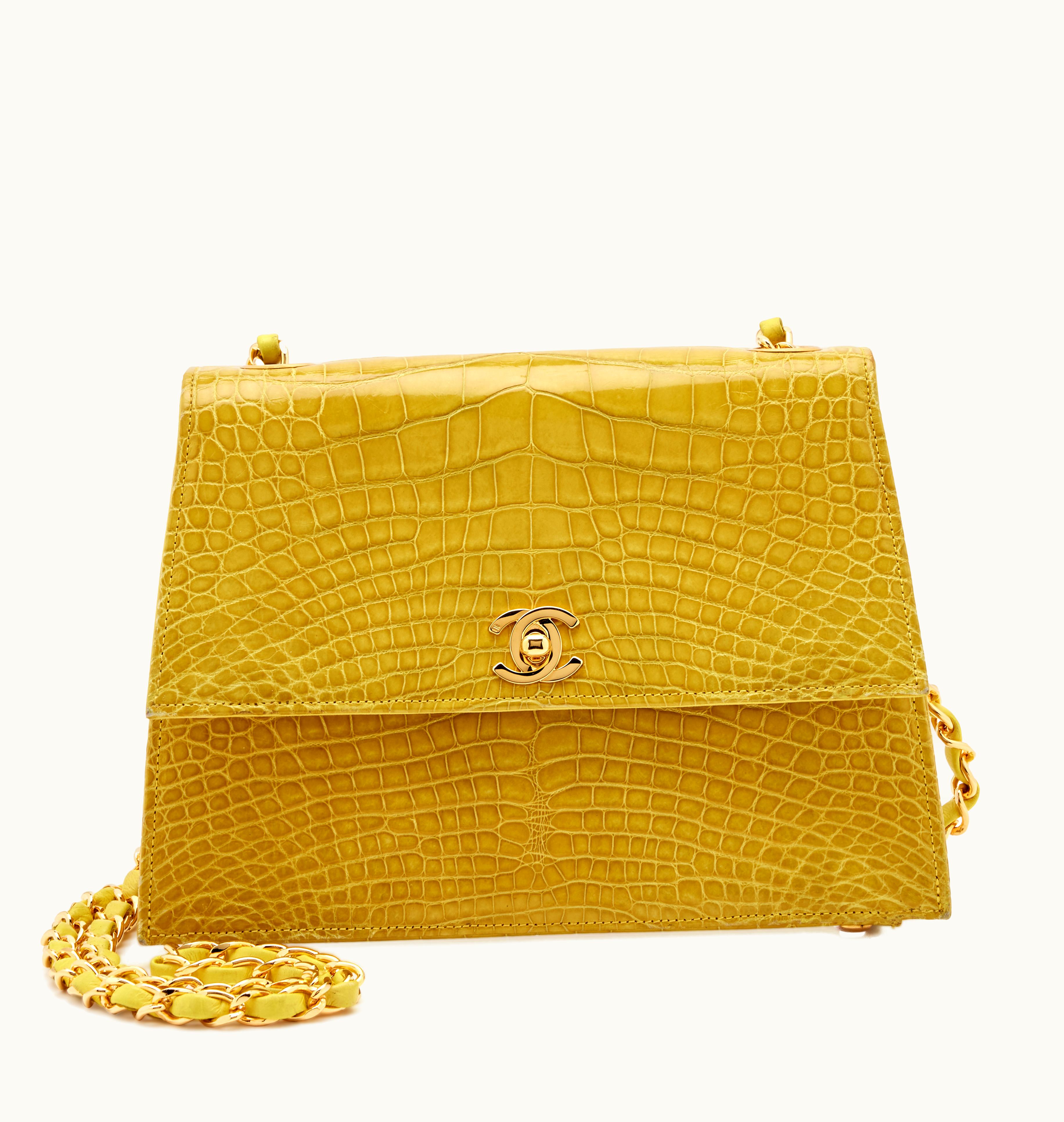 Chanel Chanel Trapezoid Flap Bag in Yellow Alligator with Gold Hardware, from the 1990s