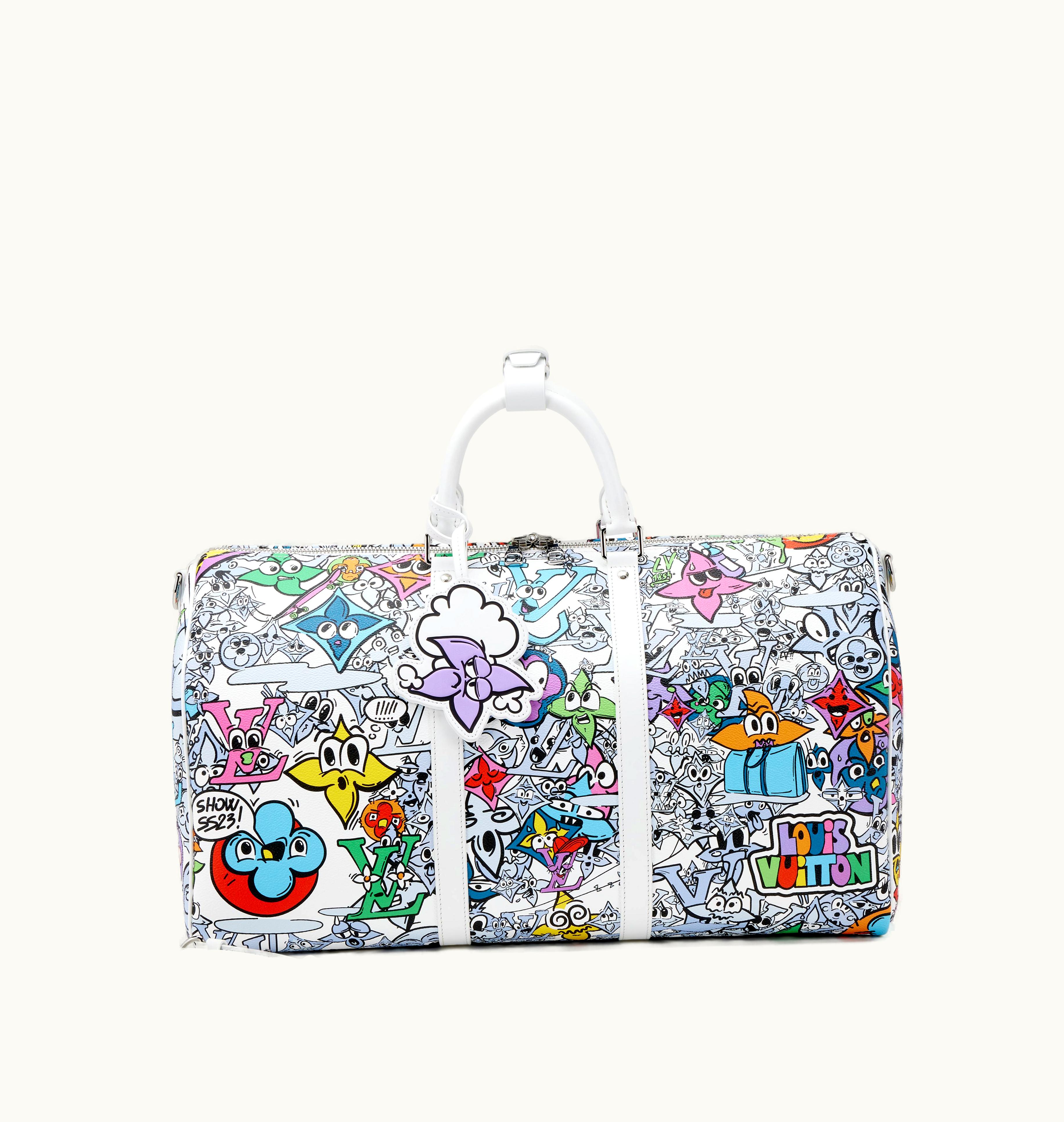 Louis Vuitton Louis Vuitton White and Rainbow Comic Book Monogram Canvas Keepall Bandoulière 50 Silver Hardware, 2022