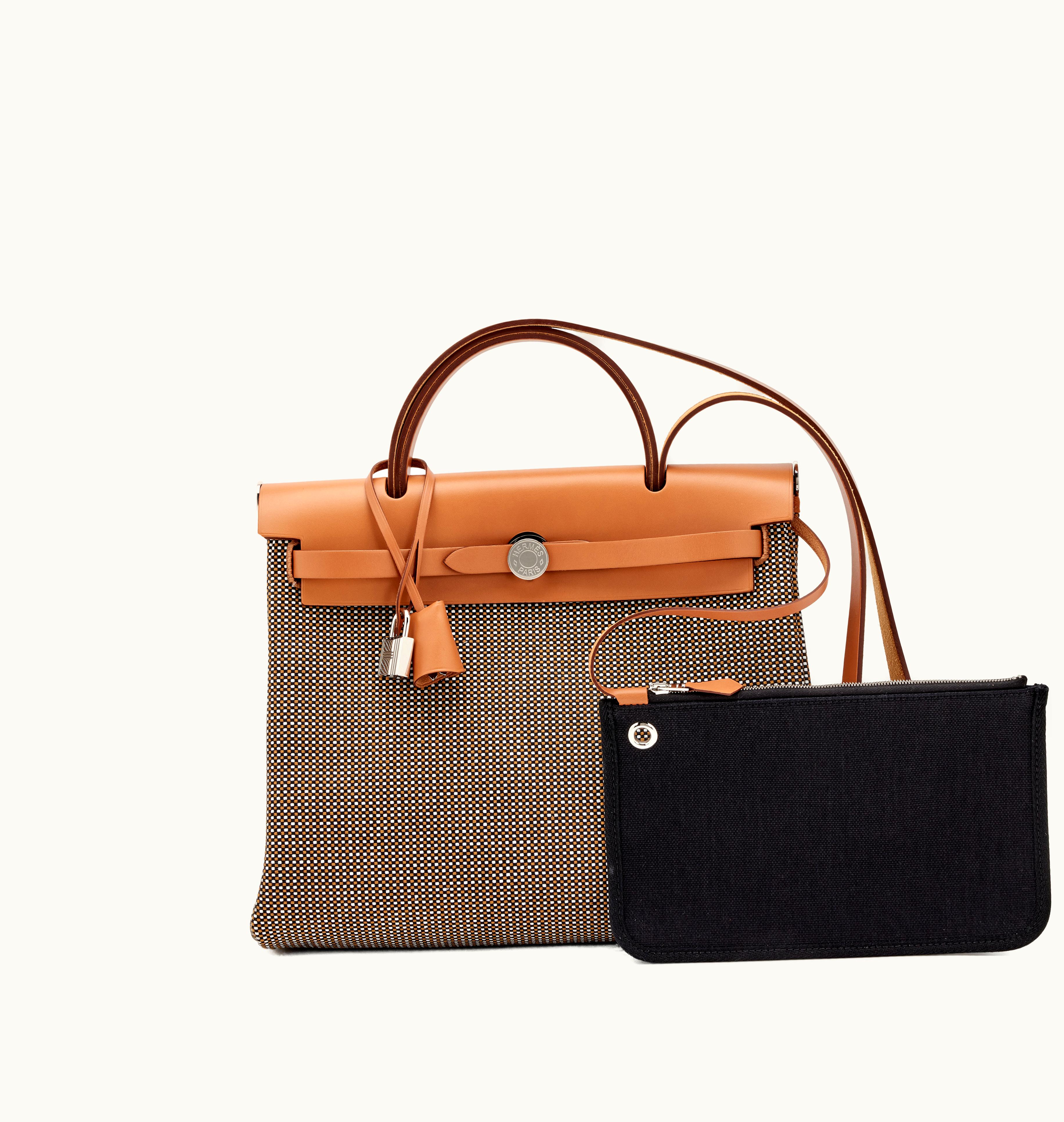 Hermès Hermès GM Herbag Zip 31 with Palladium Hardware in 2021 in Natural Vache Hunter and Black Toile