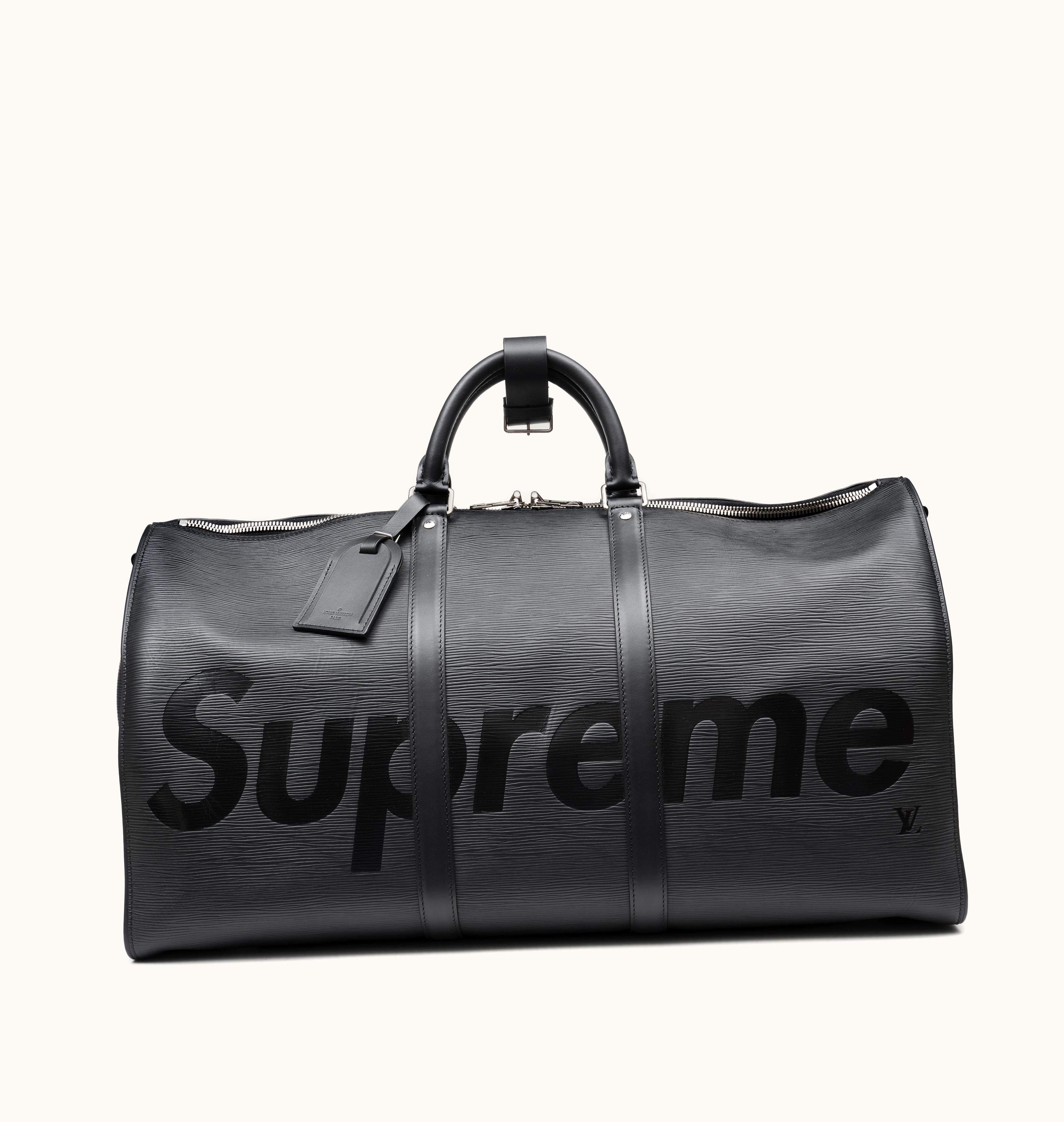 Louis Vuitton Louis Vuitton 2017's Louis Vuitton Supreme Black Epi Keepall Bandouliere 55 with Palladium Hardware
