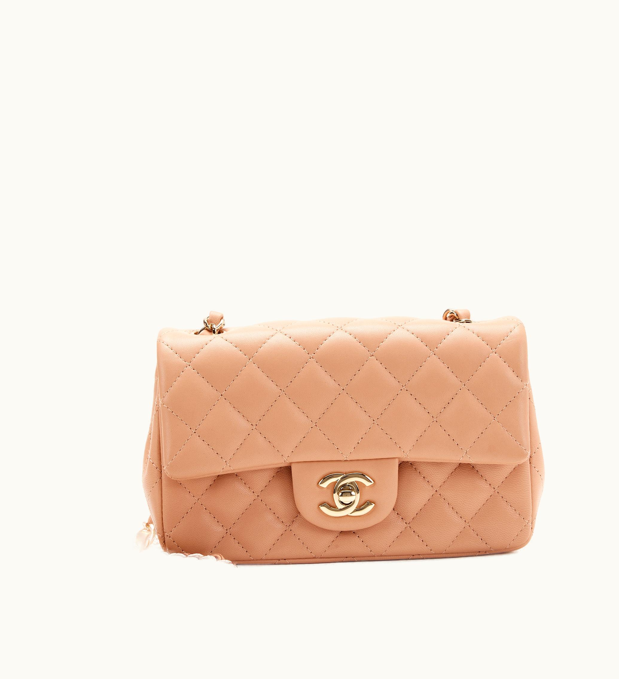 Chanel Chanel Light Beige Quilted Lambskin Rectangular Mini Classic Flap Gold Hardware, upcoming season 2022