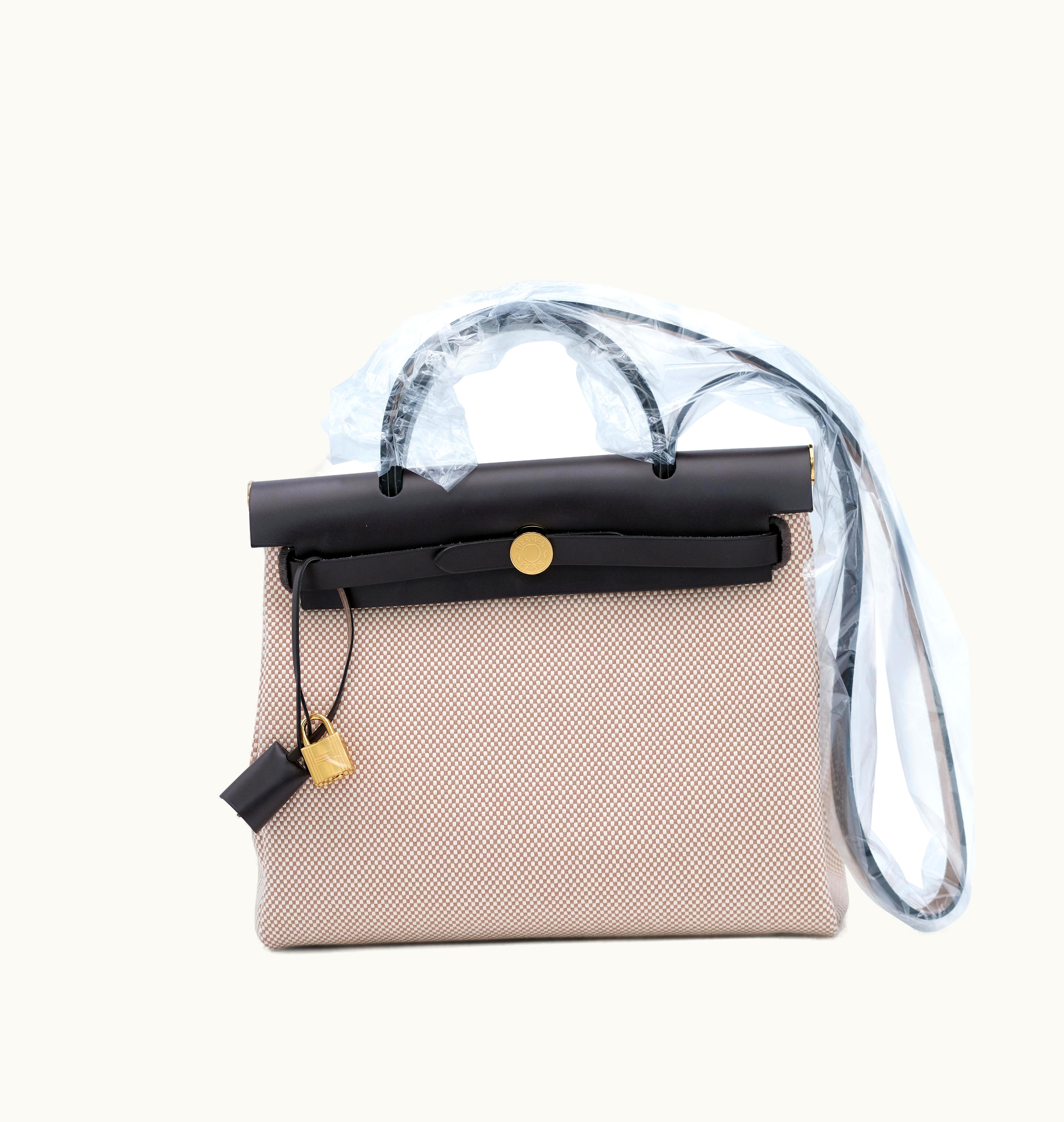 Hermès 31 Gold Hardware Toile and Ebene Vache Herbag Zip, 2023 in Ecru