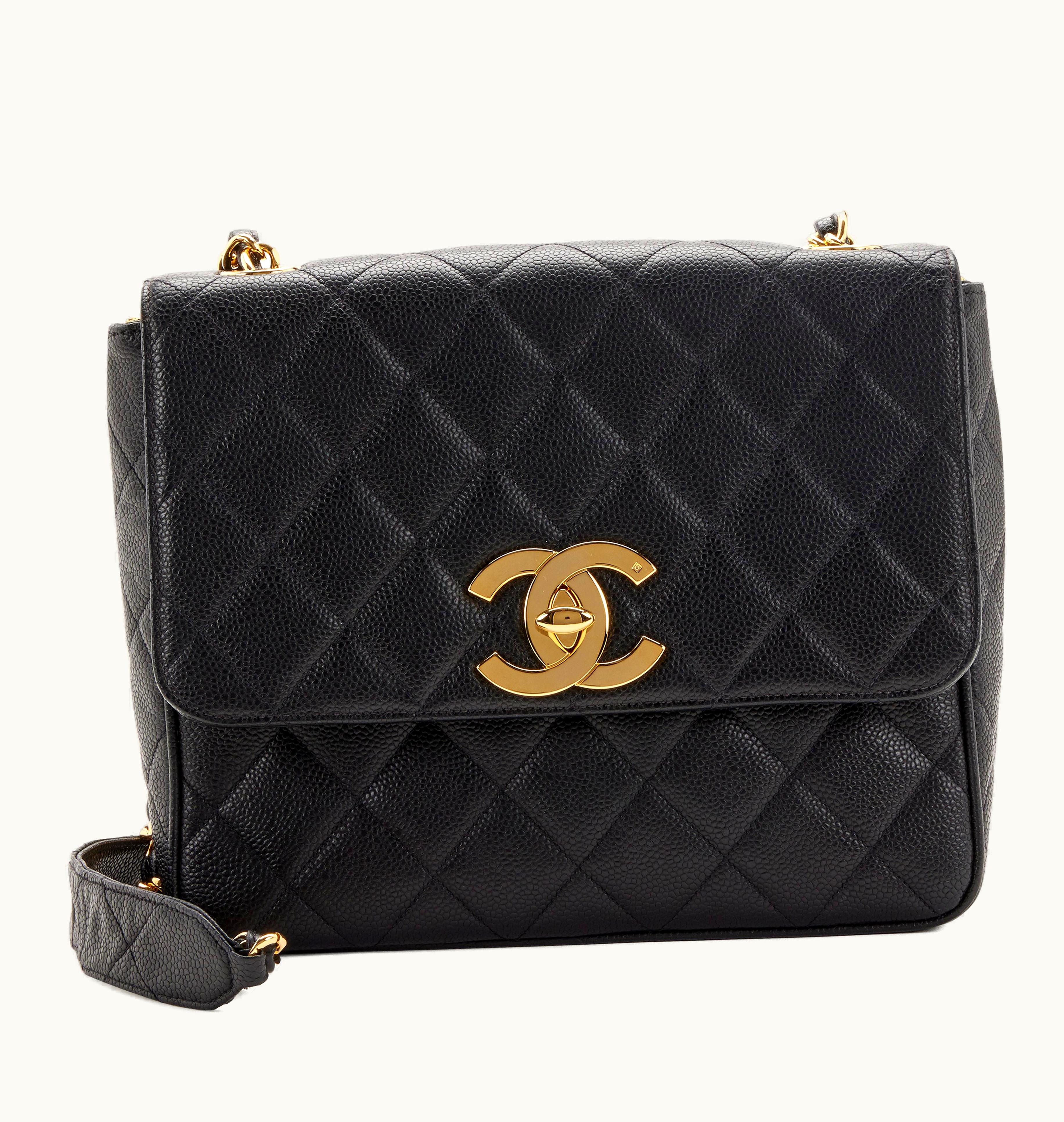 Chanel Quilted Caviar XL CC Jumbo Square Flap with Gold Hardware, Circa 1991-1994