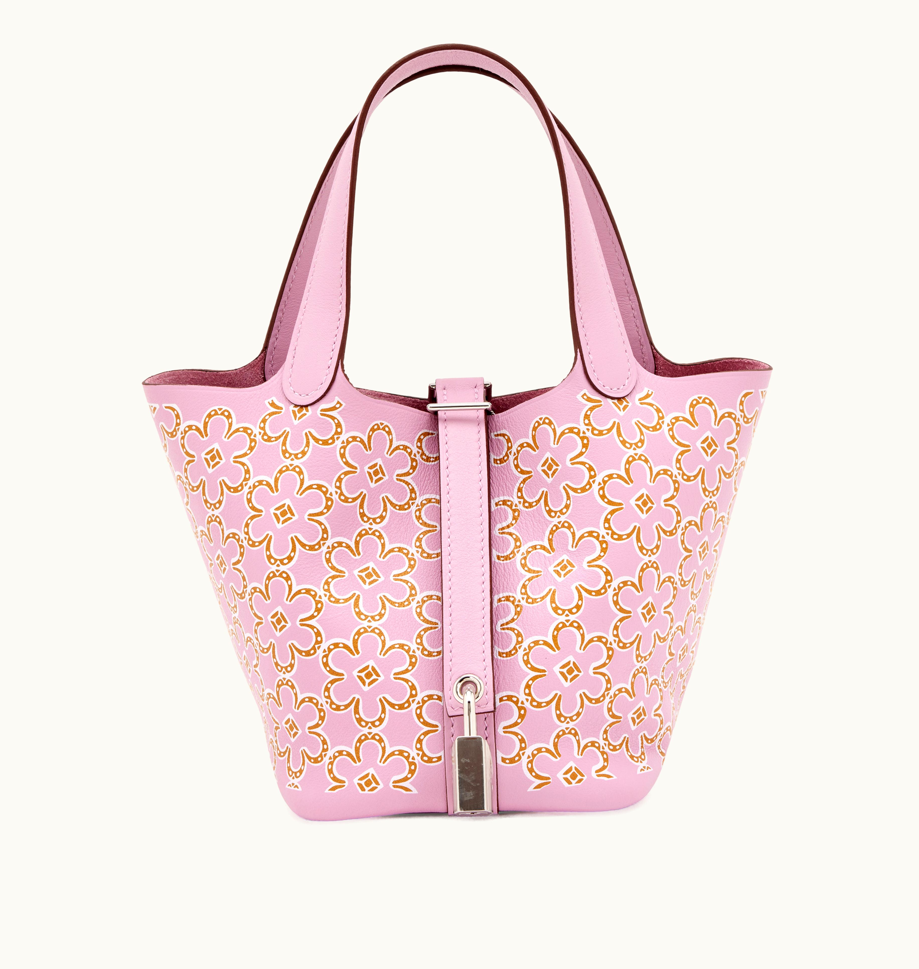 Hermès 2022's Hermès Limited Edition Mauve Sylvestre Lucky Daisy Swift Micro Picotin Lock 14 Palladium Hardware is now available