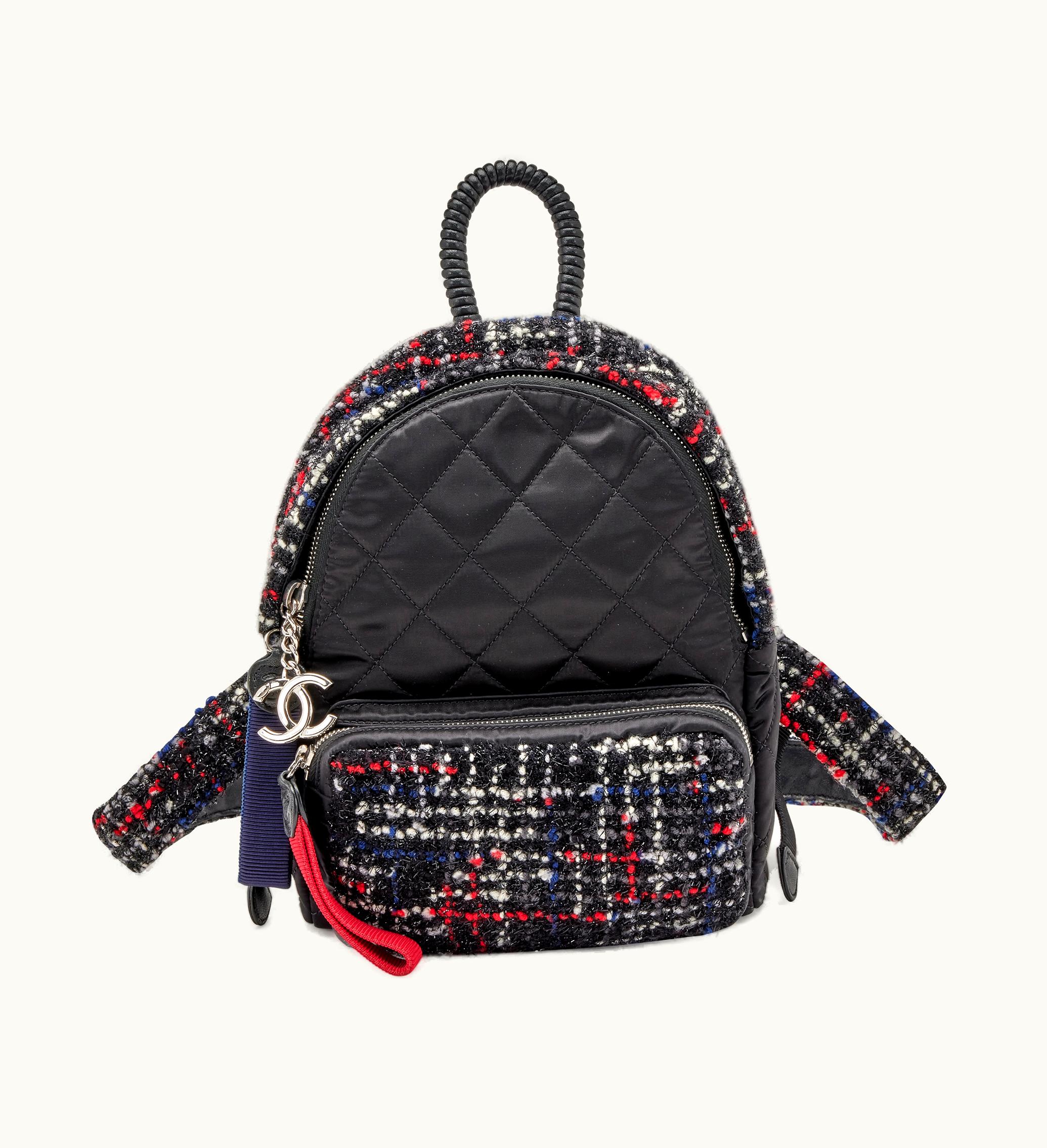 Chanel 2017-2018 Chanel Small Astronaut Essentials Backpack: Black Quilted Nylon & Tweed with Silver Hardware