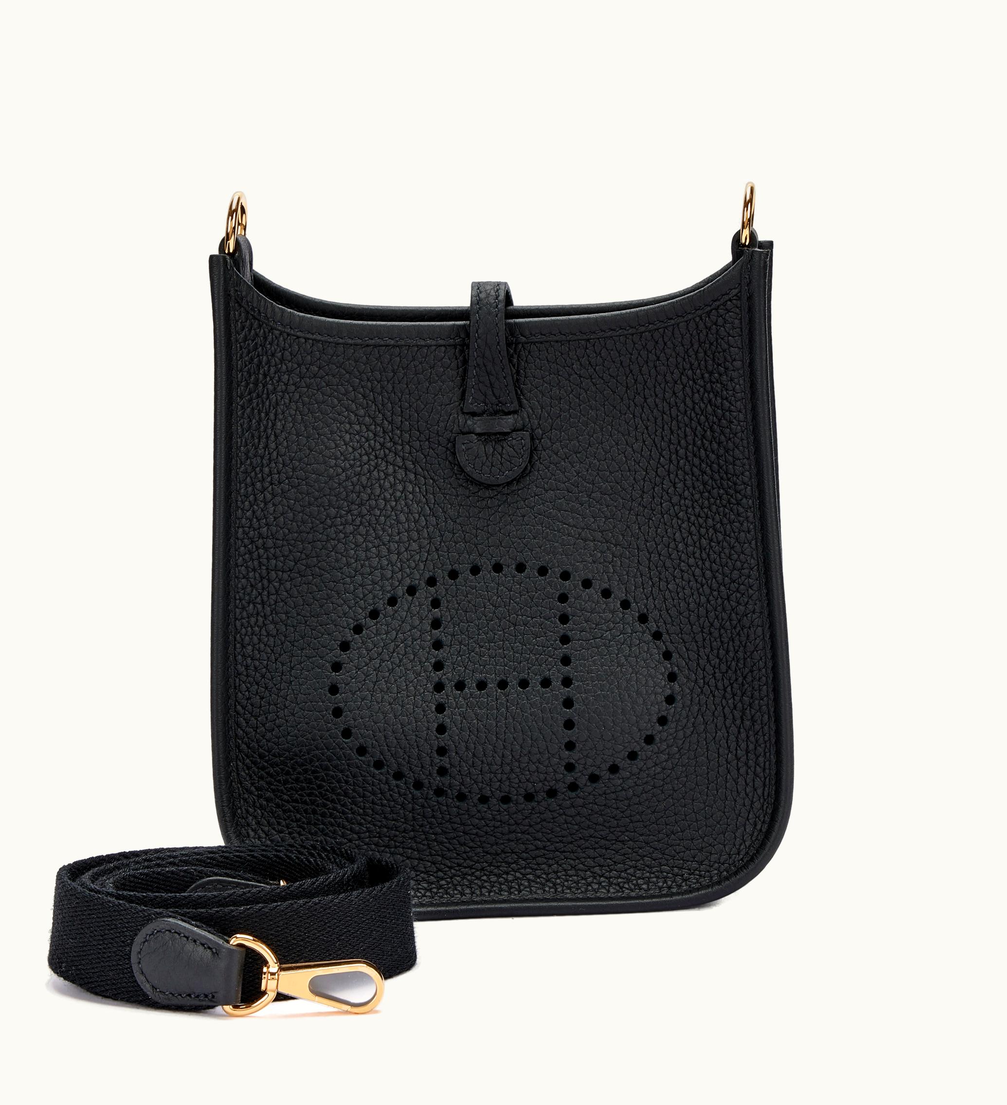 Hermès 2023 Hermès Mini Evelyne II TPM in Black Clemence with Gold Hardware
