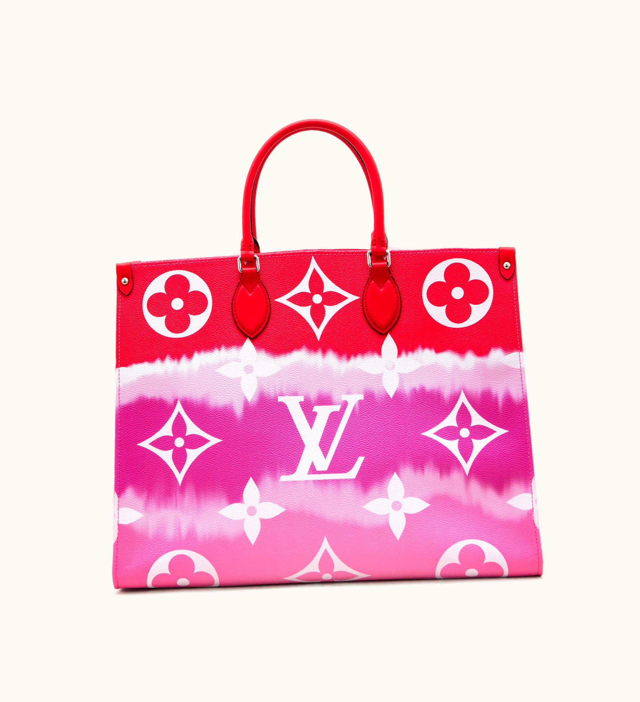 Louis Vuitton 2020 Louis Vuitton OnTheGo GM Silver Hardware, in Red Tie-Dye Giant Monogram Escale Coated Canvas
